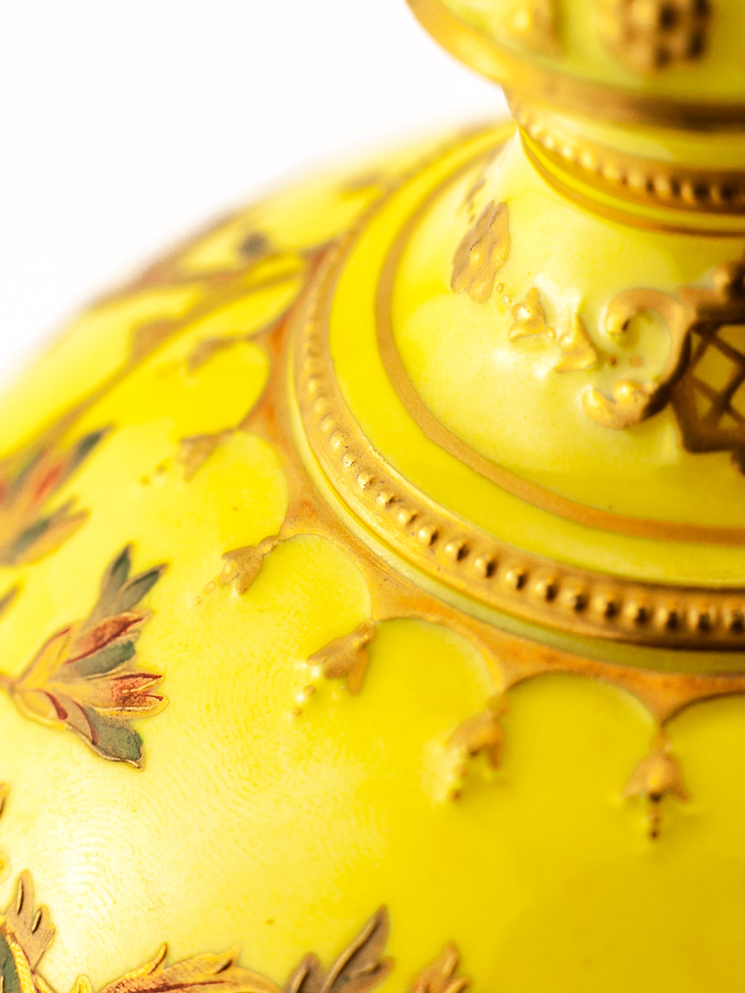 Rare Antique Royal Crown Derby Yellow Porcelain Vase, Circa 1891
