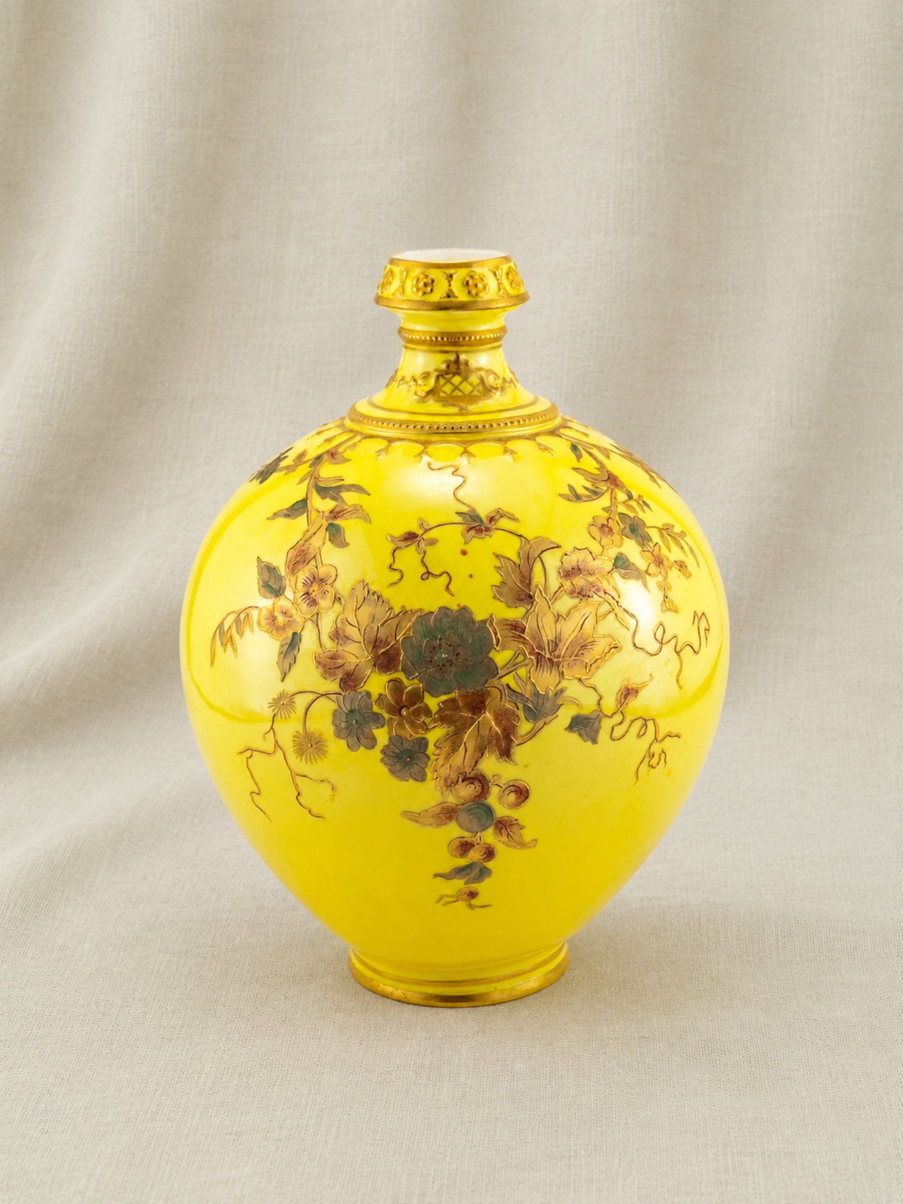 Rare Antique Royal Crown Derby Yellow Porcelain Vase, Circa 1891