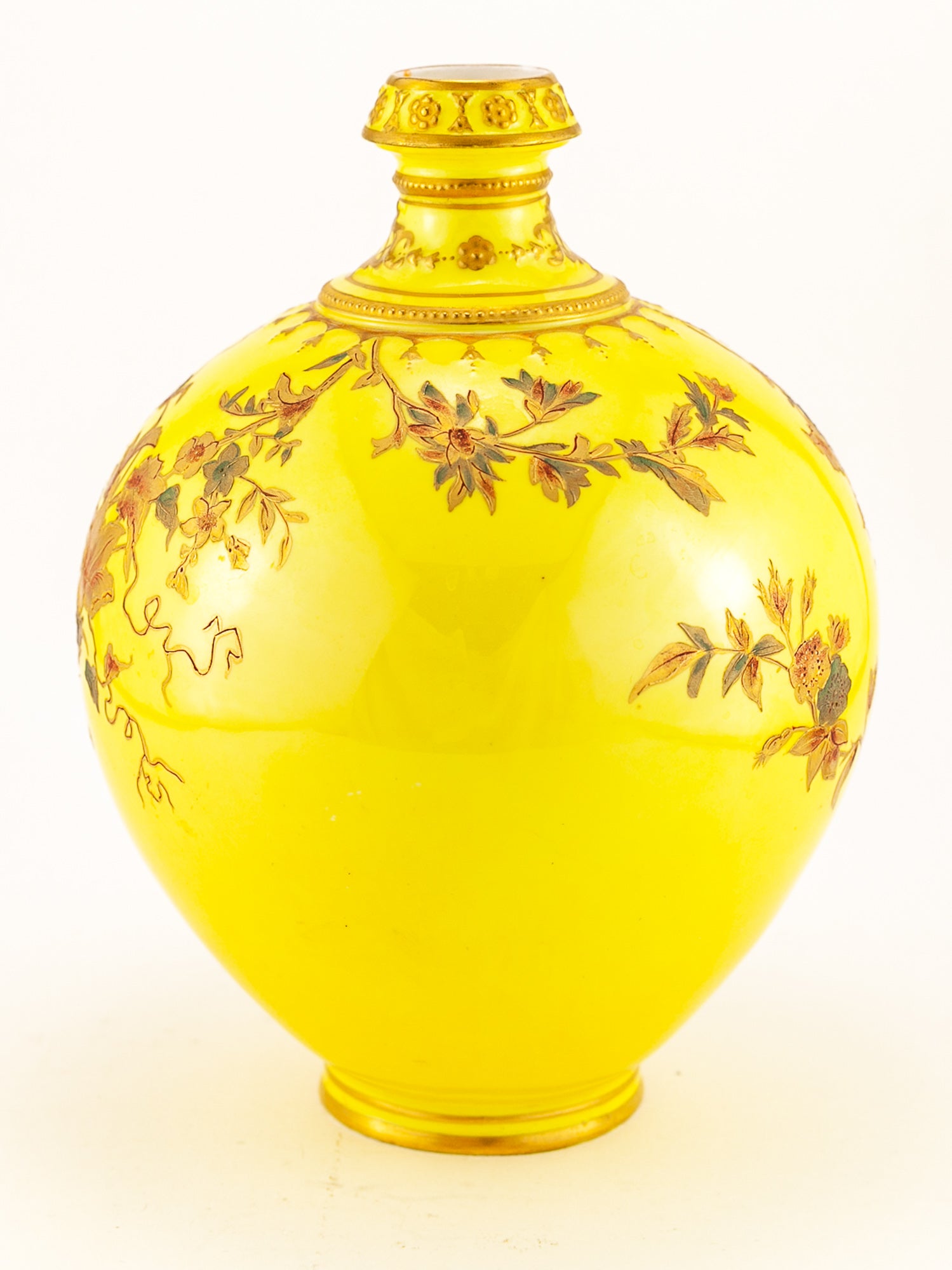 Rare Antique Royal Crown Derby Yellow Porcelain Vase, Circa 1891