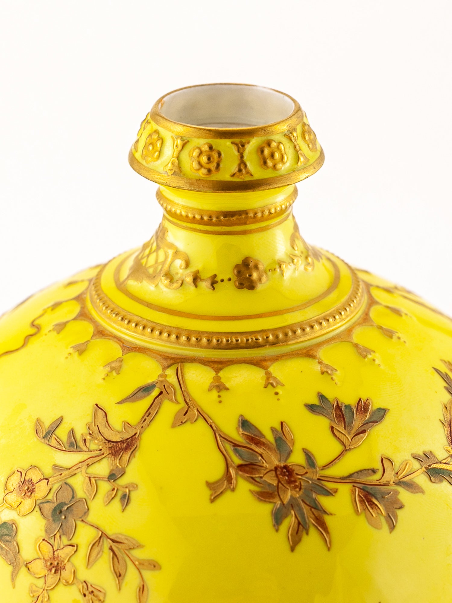 Rare Antique Royal Crown Derby Yellow Porcelain Vase, Circa 1891