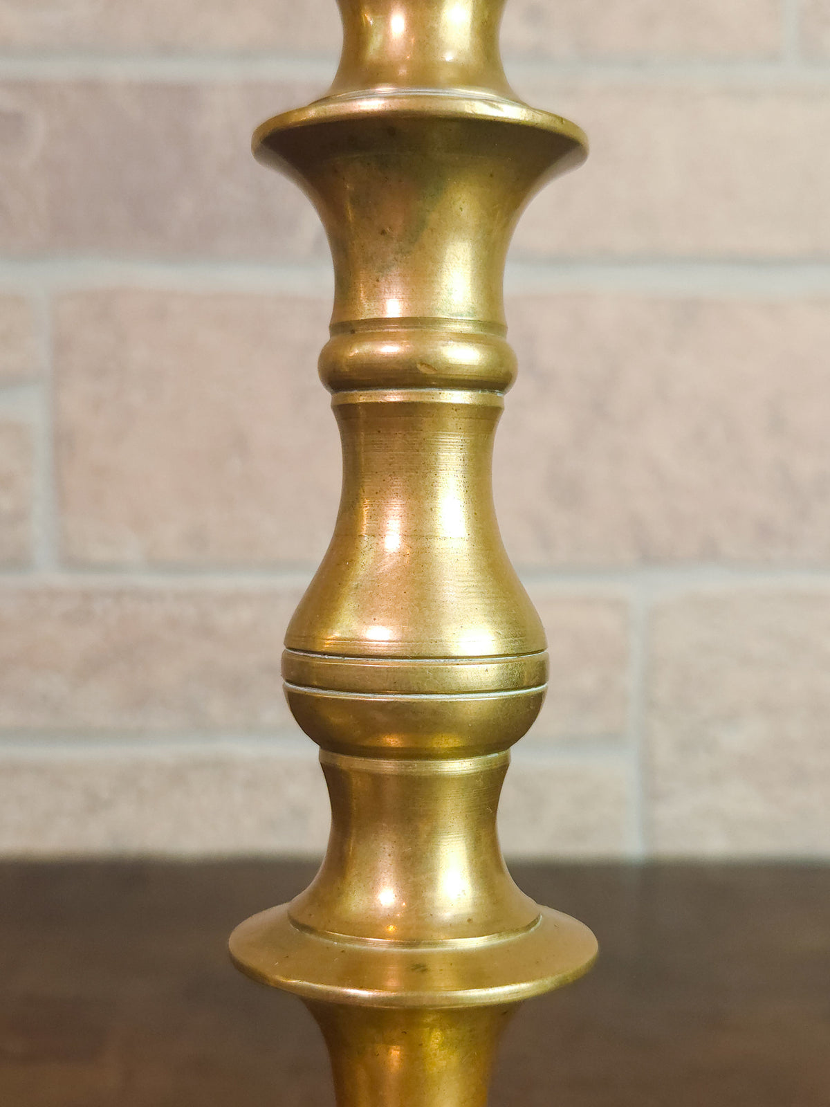 Pair of Antique Victorian Solid Brass Candlesticks with Turned Baluster Stems