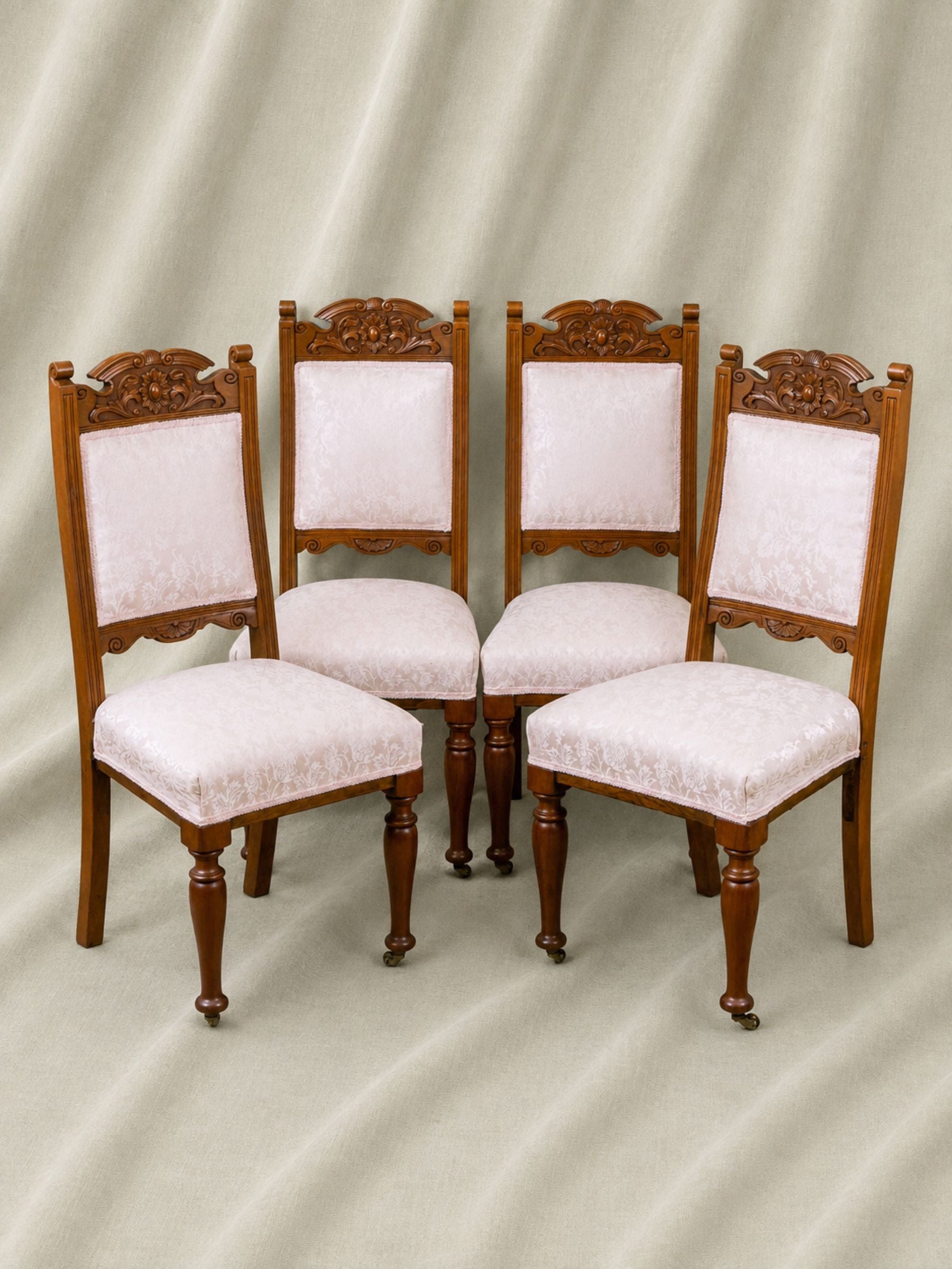 Set of Four Antique Victorian Renaissance Revival Walnut Dining Chairs, Circa 1890