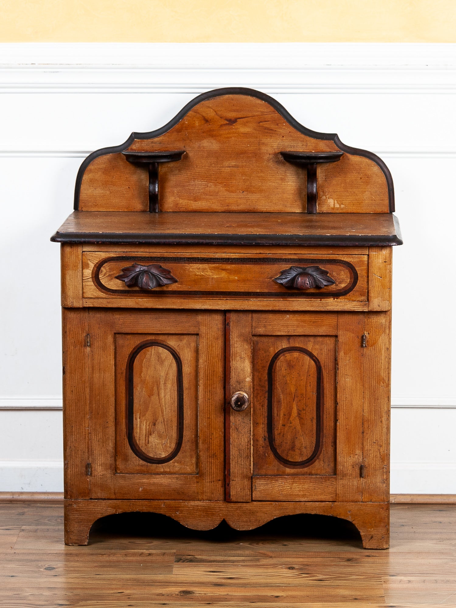 Antique 19th Century Pine Washstand with Painted Cupboard Doors