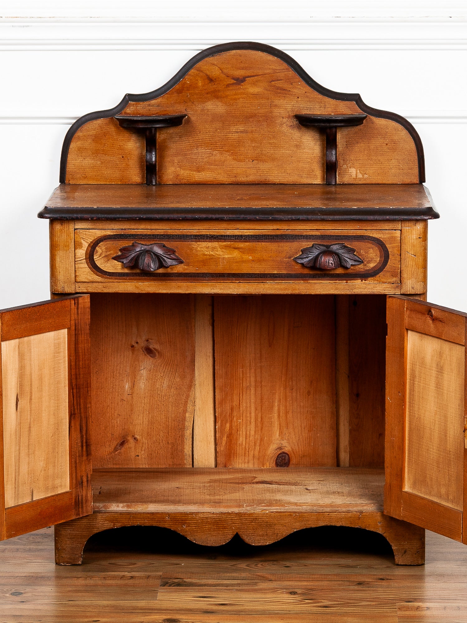 Antique 19th Century Pine Washstand with Painted Cupboard Doors
