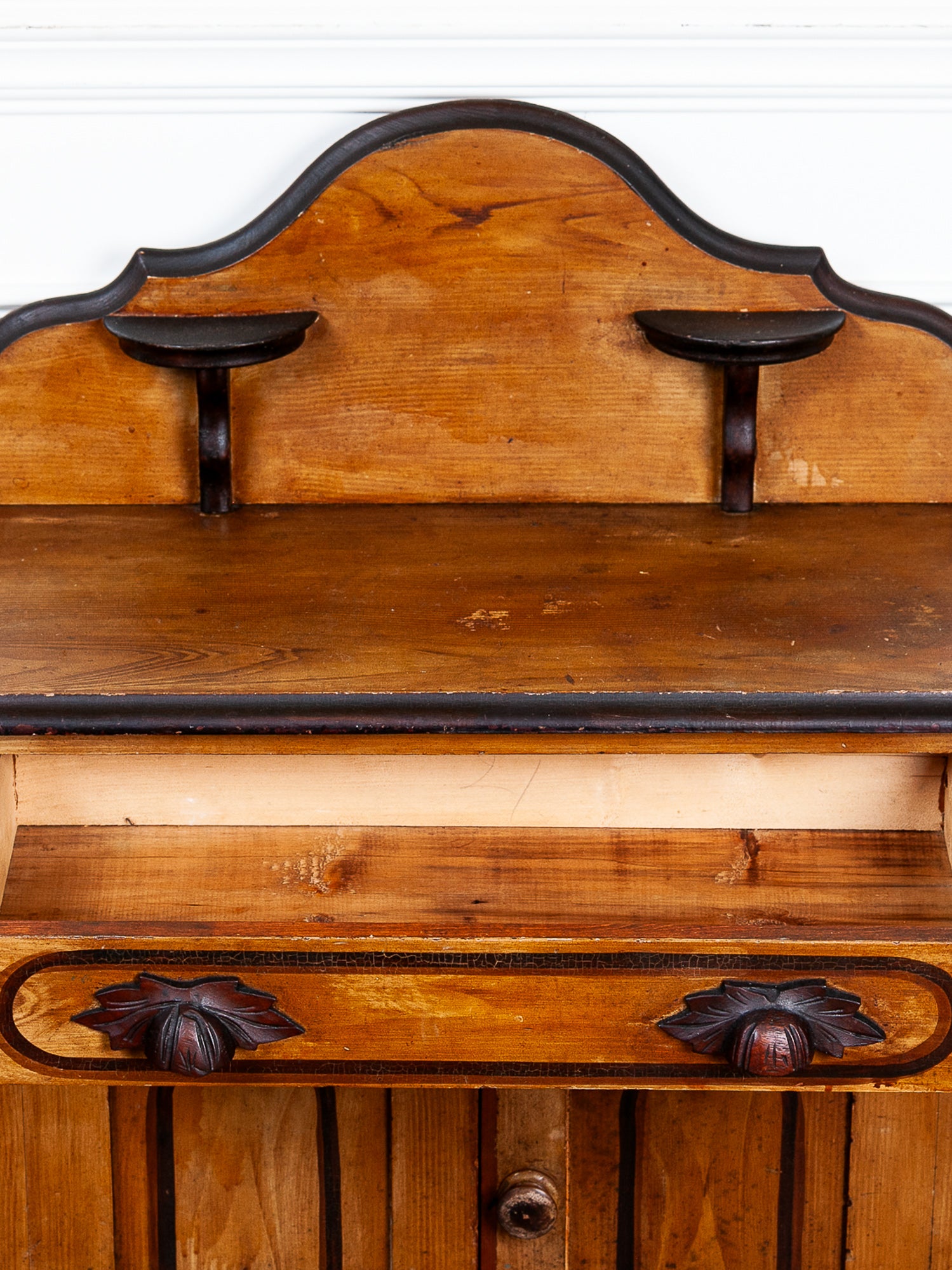 Antique 19th Century Pine Washstand with Painted Cupboard Doors