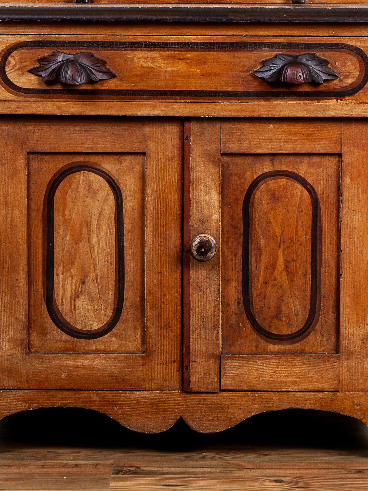Antique 19th Century Pine Washstand with Painted Cupboard Doors