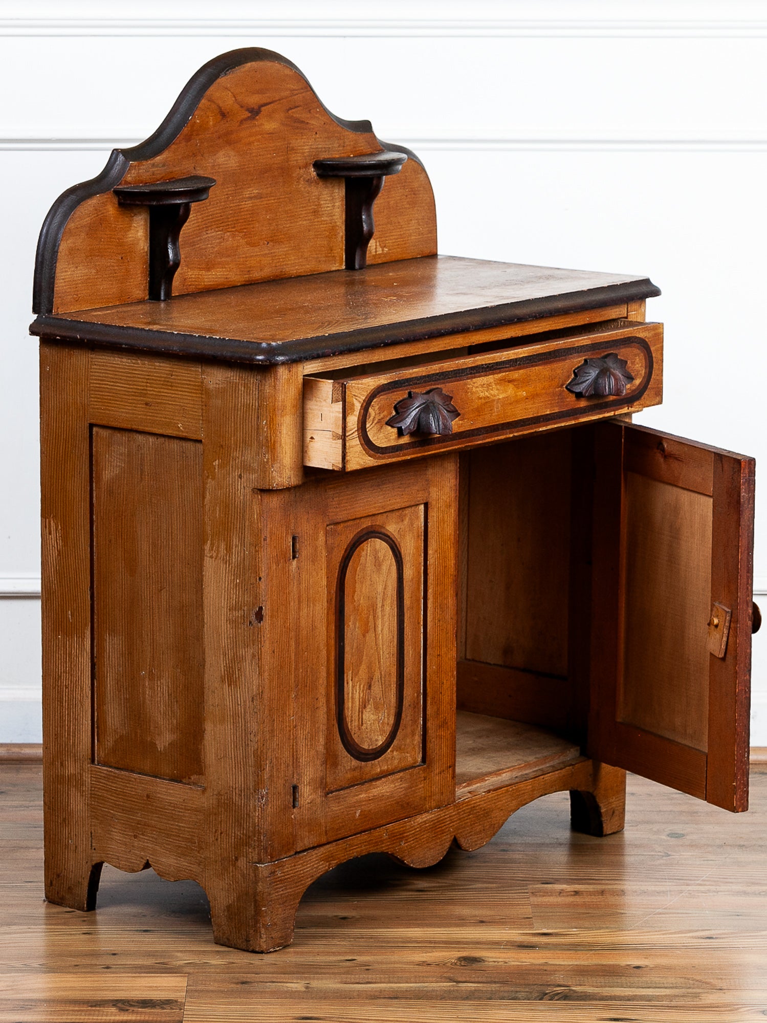 Antique 19th Century Pine Washstand with Painted Cupboard Doors