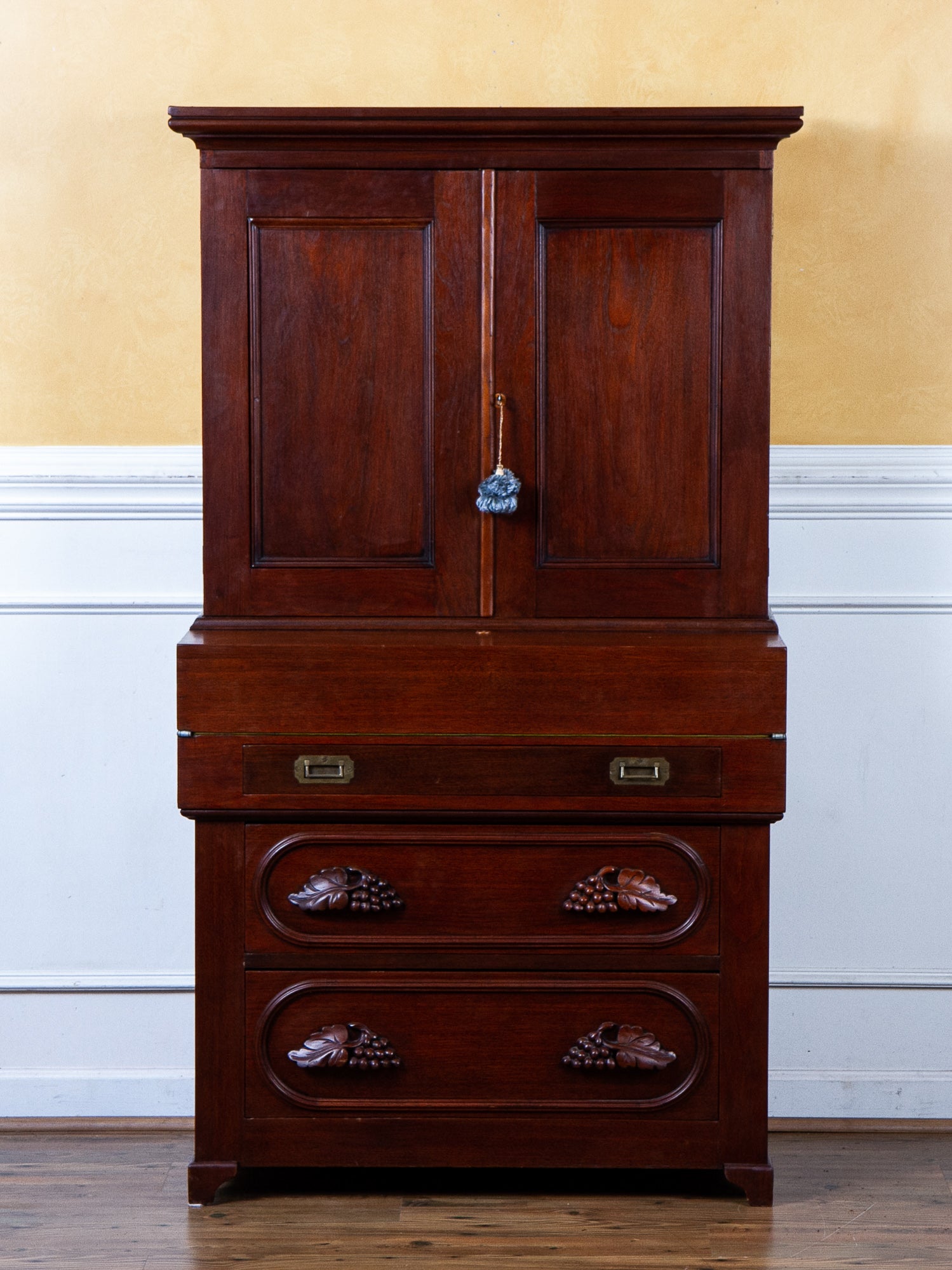 19th Century American Mahogany Secretary Desk with Blind Cupboard Top