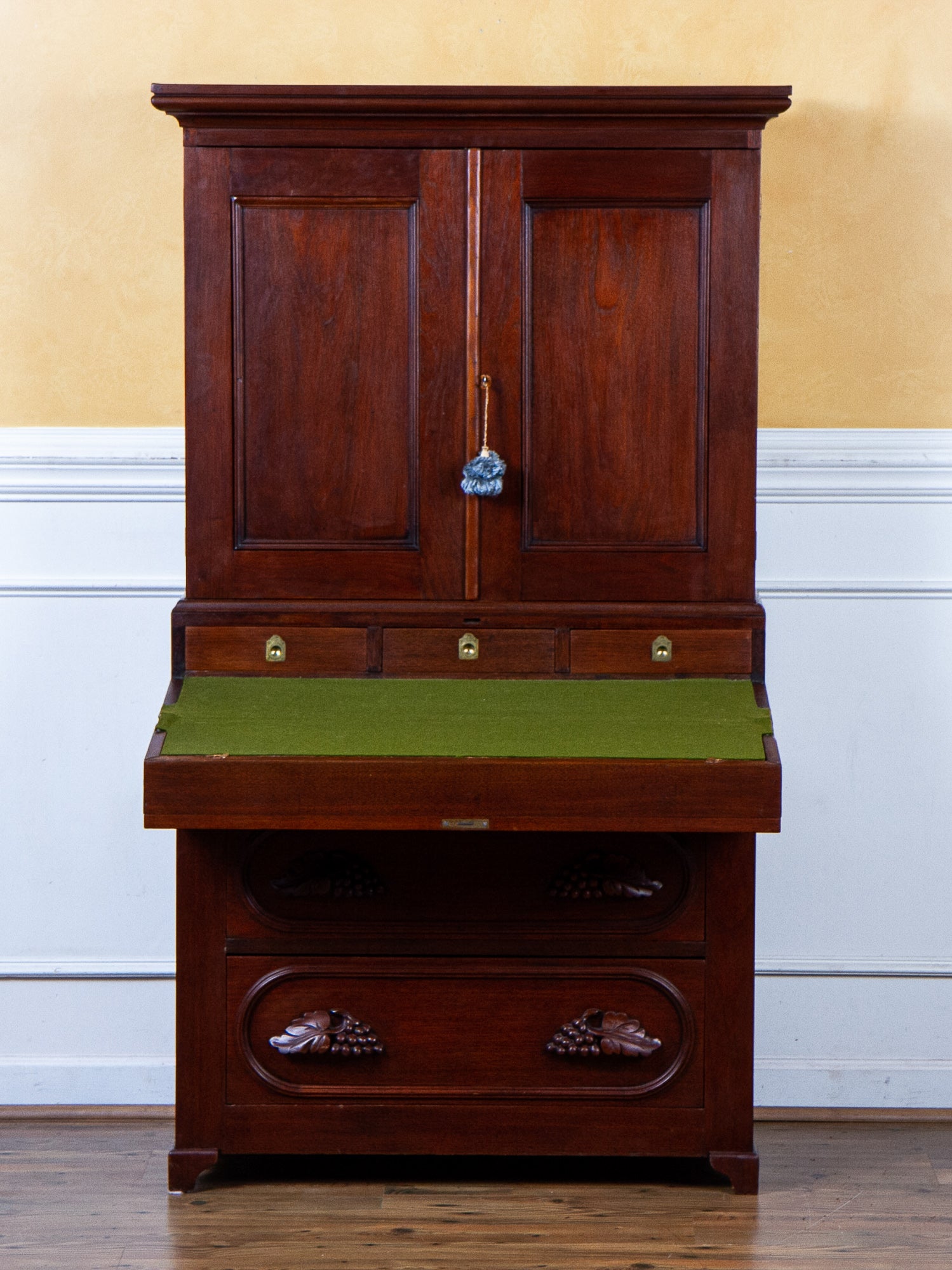 19th Century American Mahogany Secretary Desk with Blind Cupboard Top