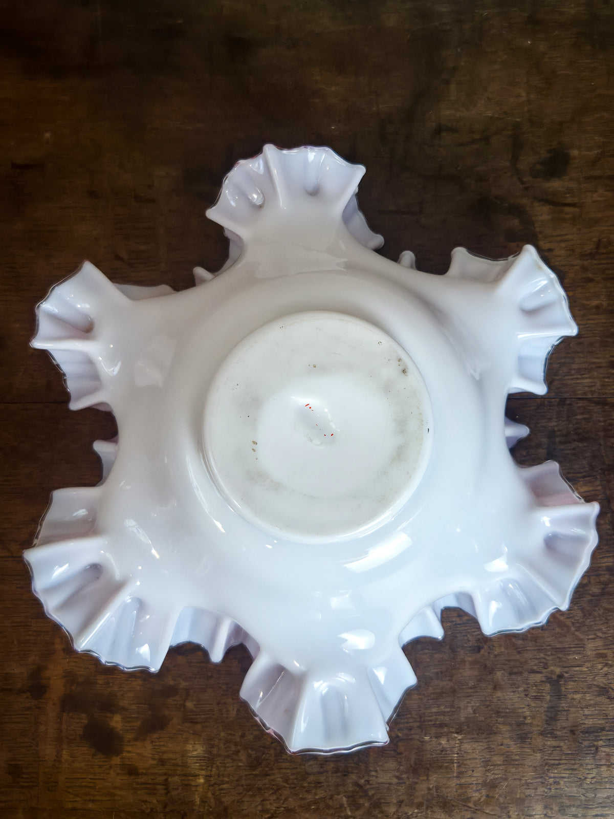 Victorian Pink & White Ruffled Art Glass Bridal Basket with Pairpoint Silver-Plated Stand