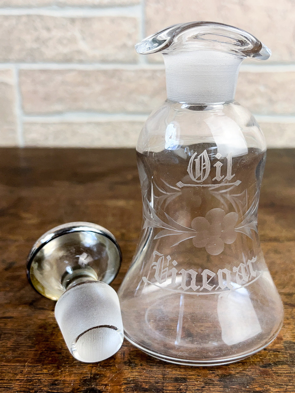 R. Wallace Sterling Silver & Etched Glass Oil and Vinegar Bottle, c.1910