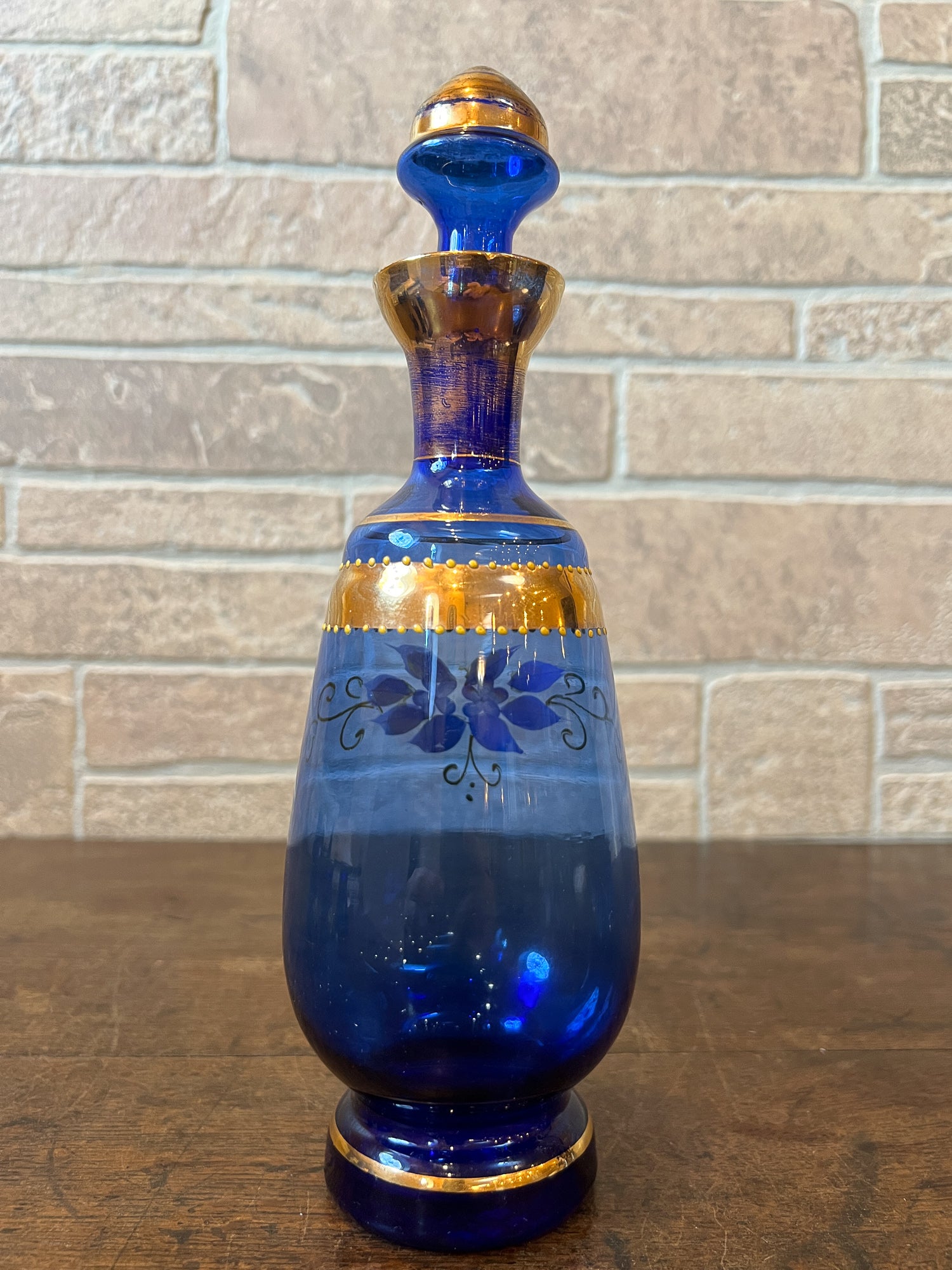 Vintage Venetian Style Cobalt Blue Glass Decanter & Six Shot Glasses
