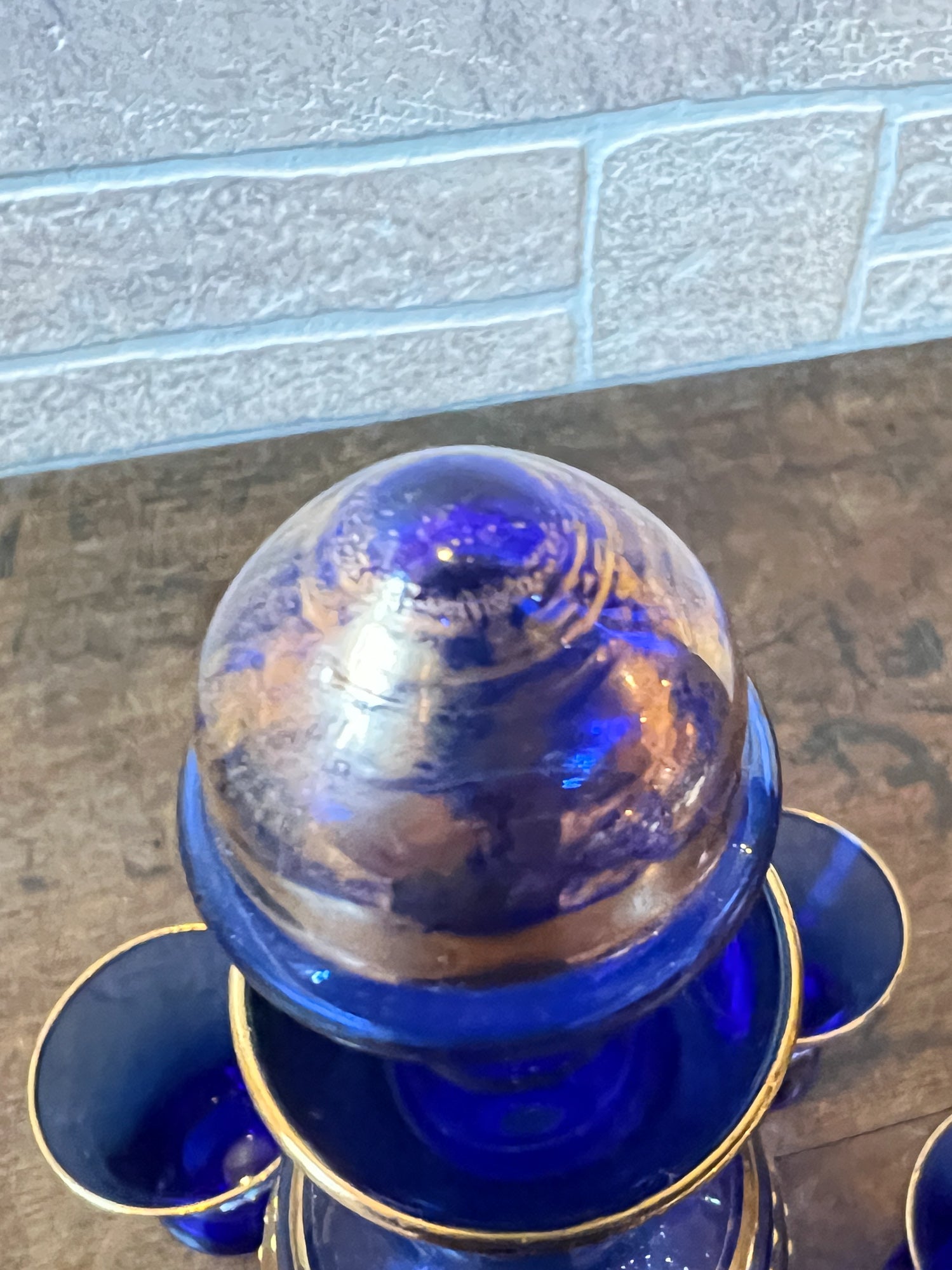Vintage Venetian Style Cobalt Blue Glass Decanter & Six Shot Glasses