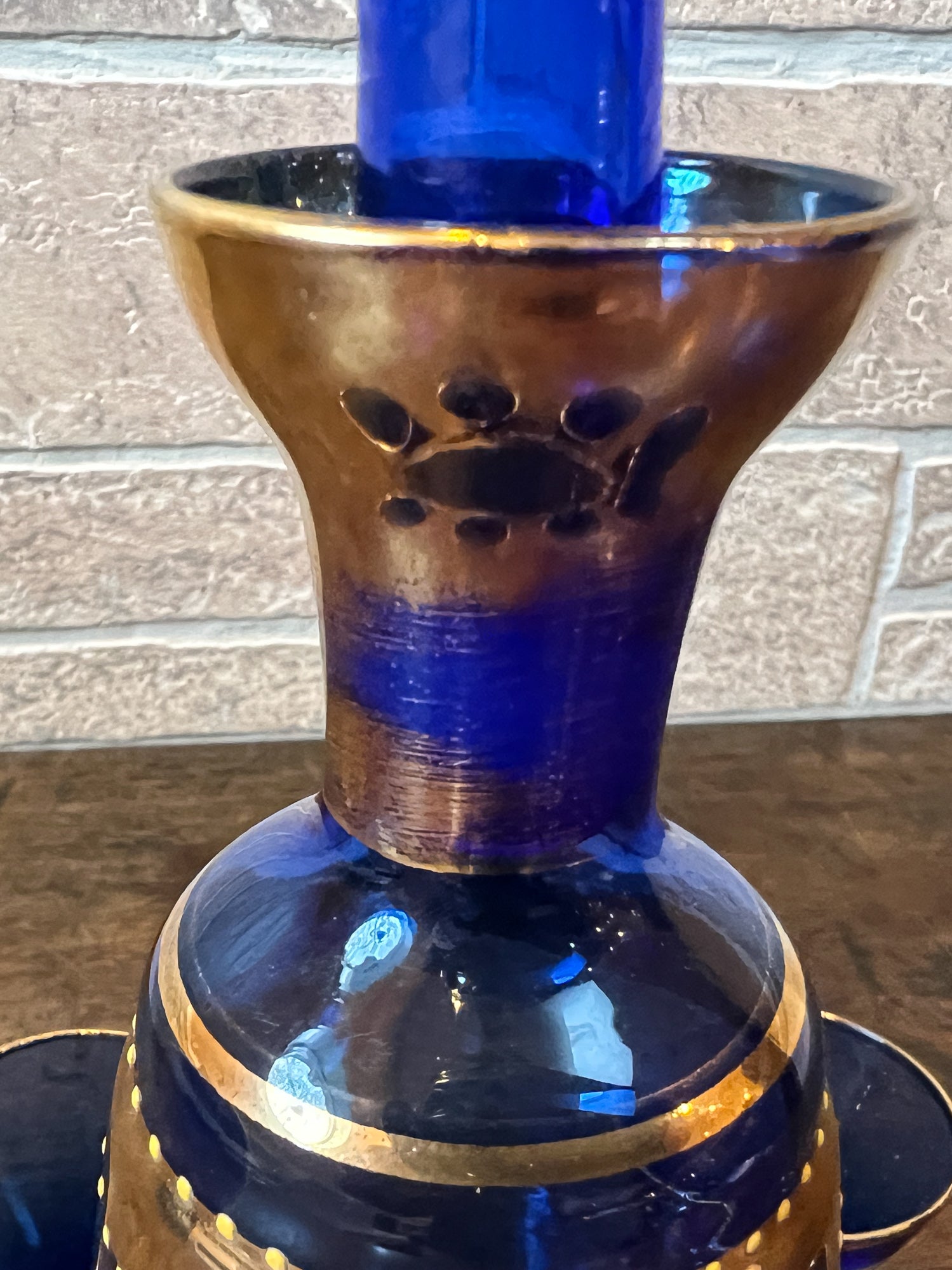 Vintage Venetian Style Cobalt Blue Glass Decanter & Six Shot Glasses