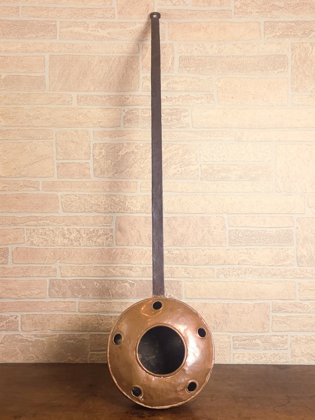 18th Century French Copper Bed Warmer with Hand-Forged Iron Handle