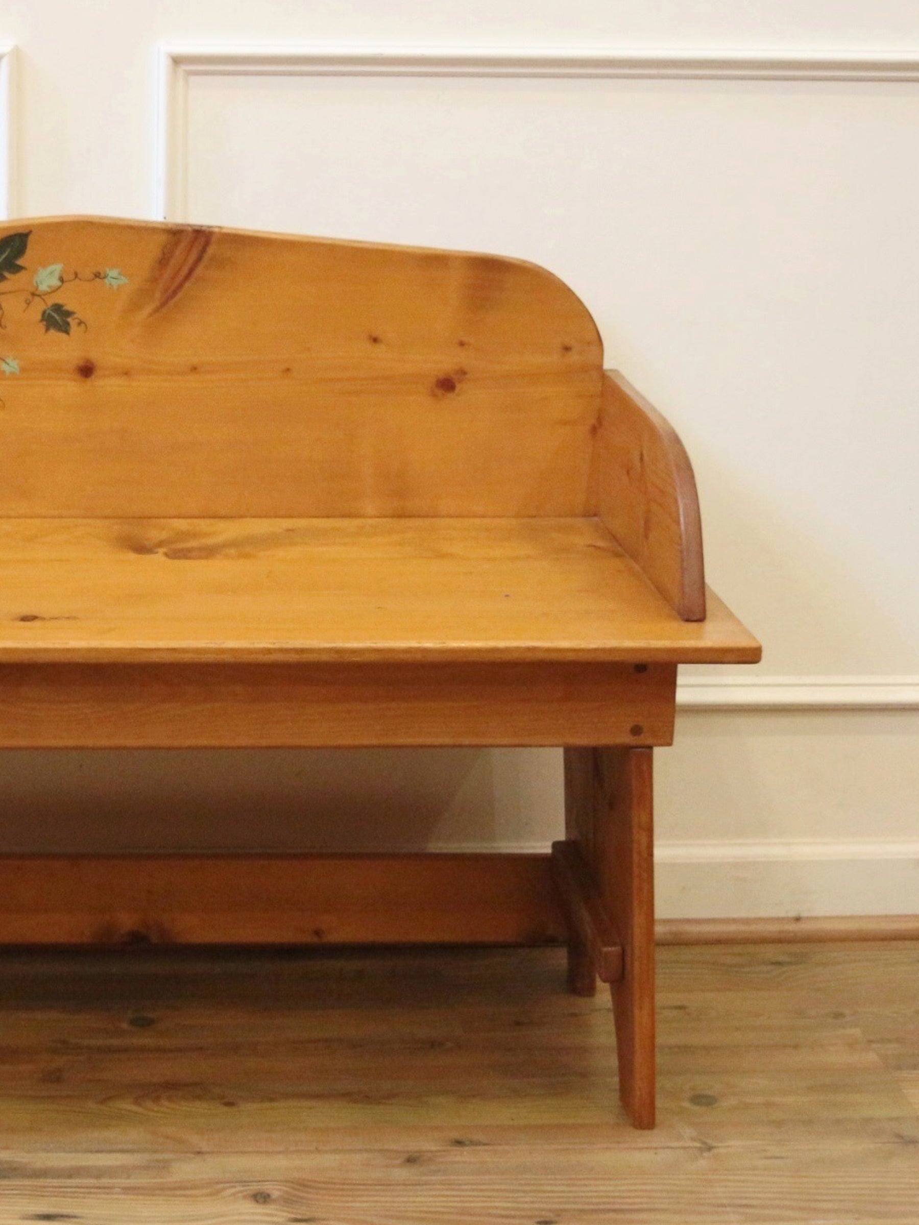 English Country Cottage Pine Bench, Handpainted.