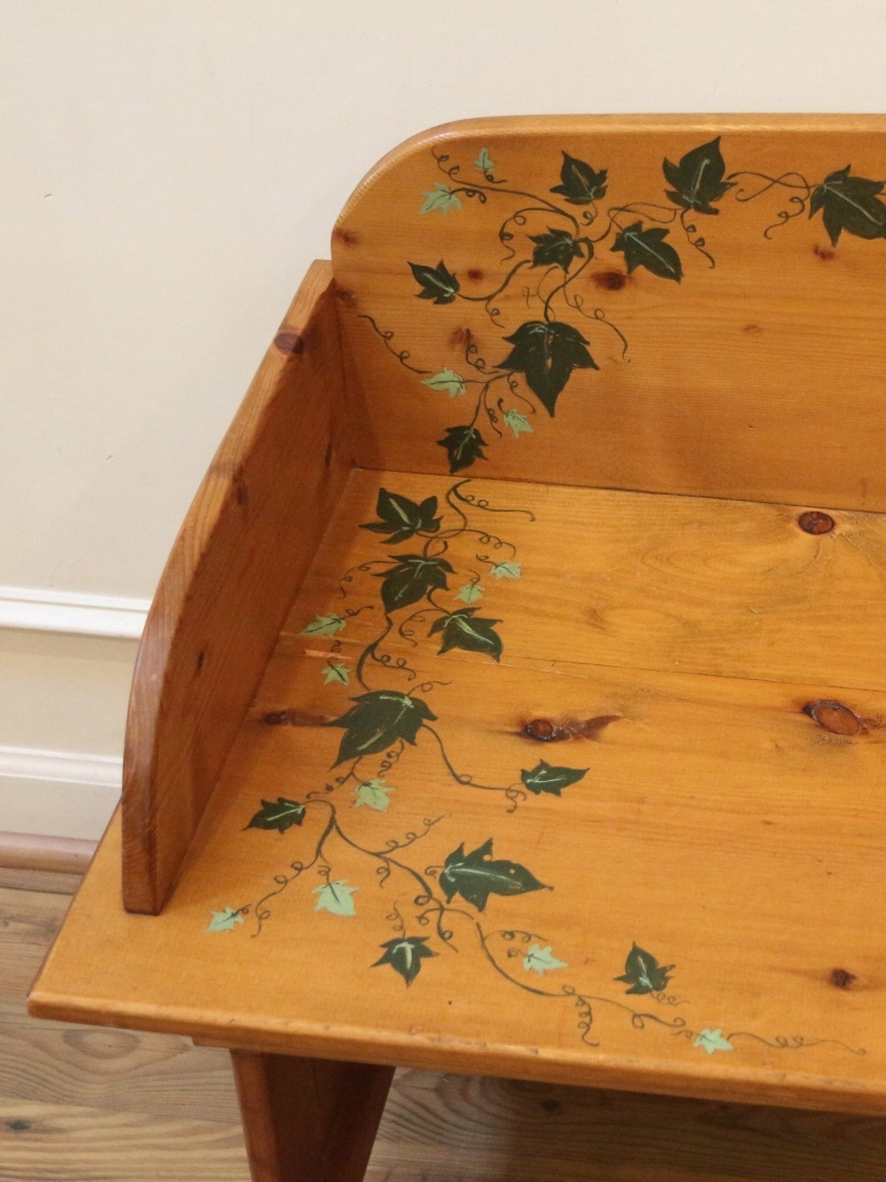 English Country Cottage Pine Bench, Handpainted.