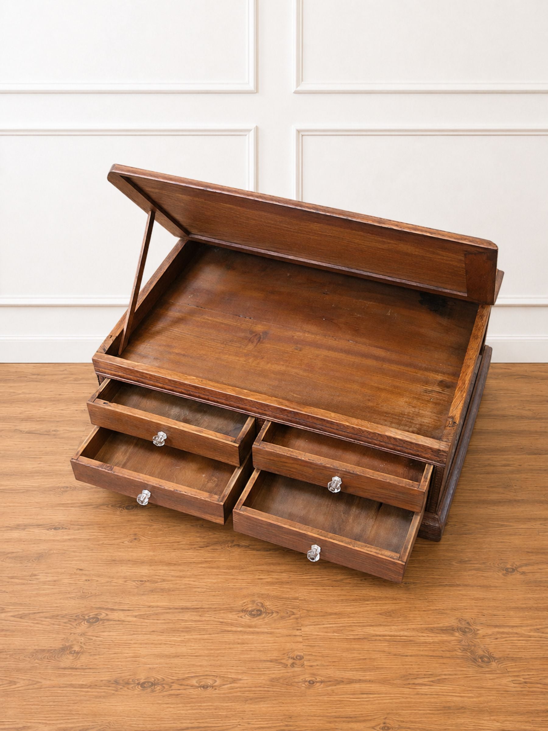 Antique Oak Table Top Spool Cabinet Slant Top Desk.