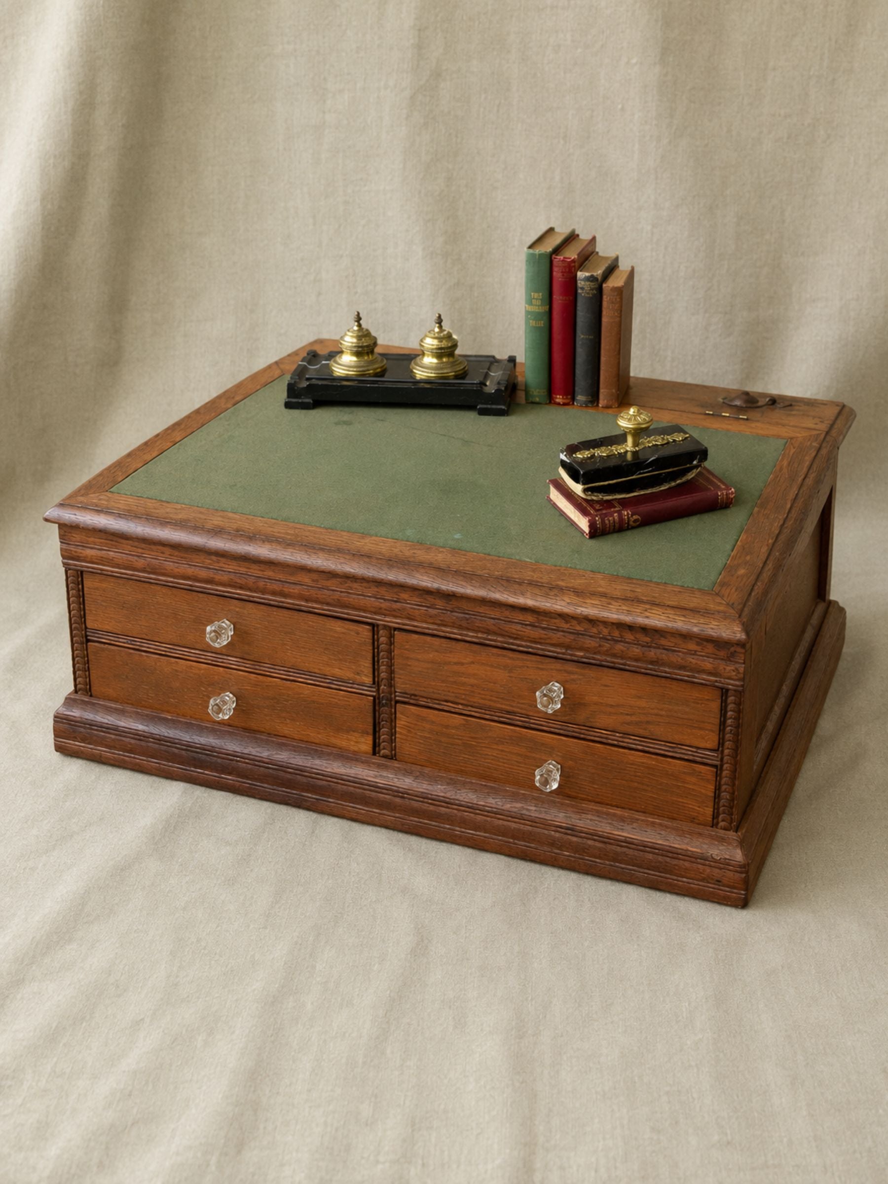 Antique Oak Table Top Spool Cabinet Slant Top Desk.