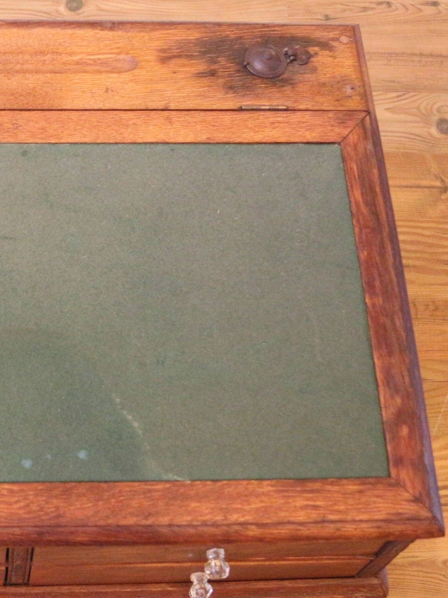 Antique Oak Table Top Spool Cabinet Slant Top Desk.