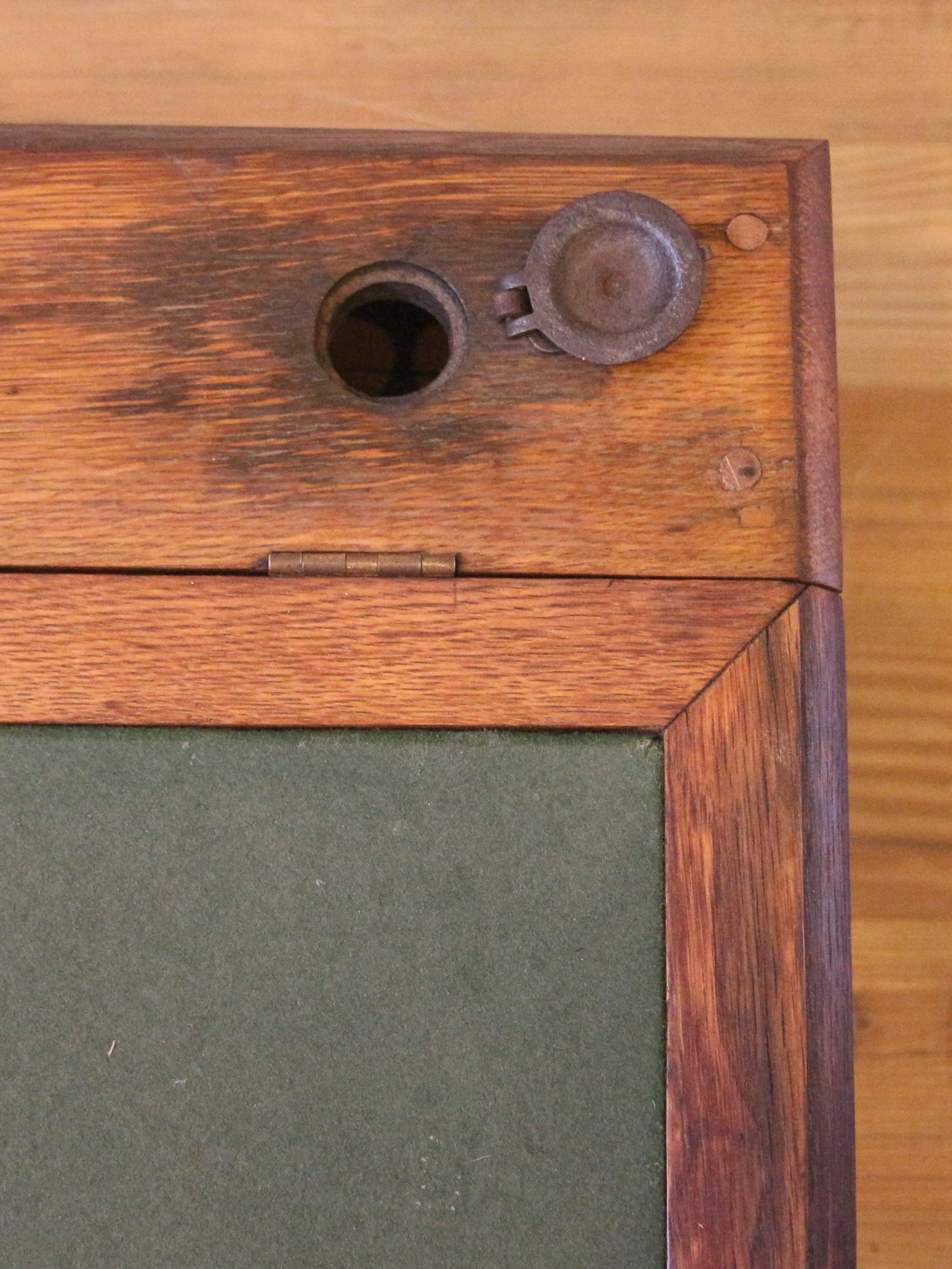 Antique Oak Table Top Spool Cabinet Slant Top Desk.