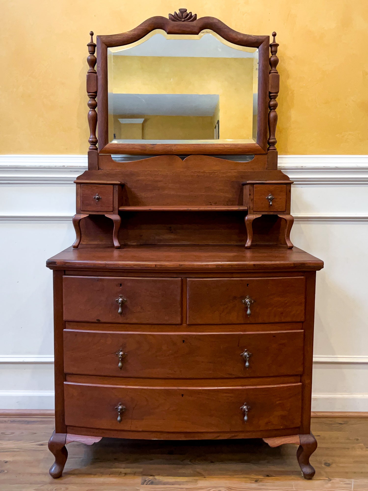 Early 20th Century Bow Front Dresser with Swivel Mirror