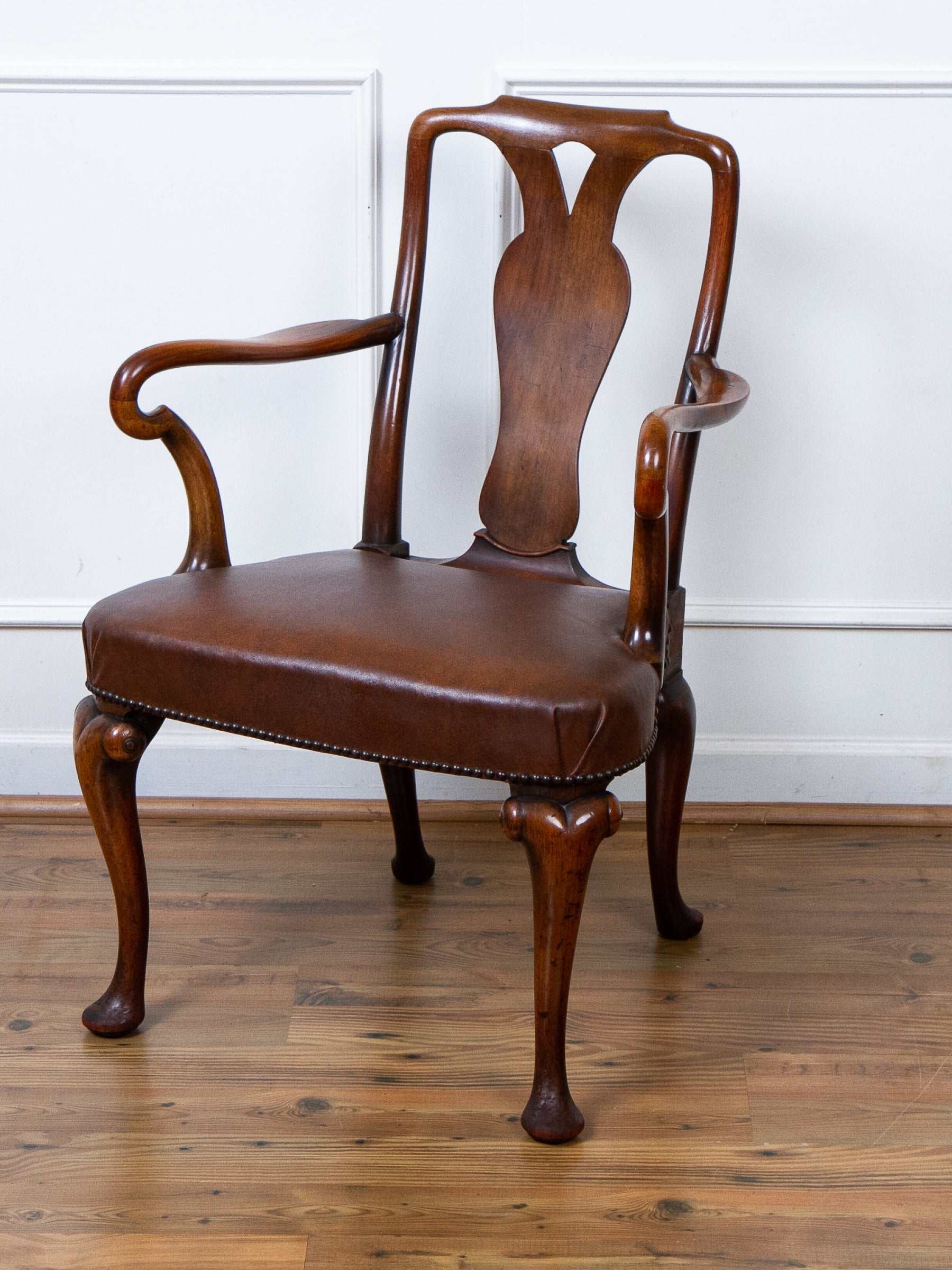 Early 18th Century English Georgian Walnut Queen Anne Shepherds Crook Arm Chair.