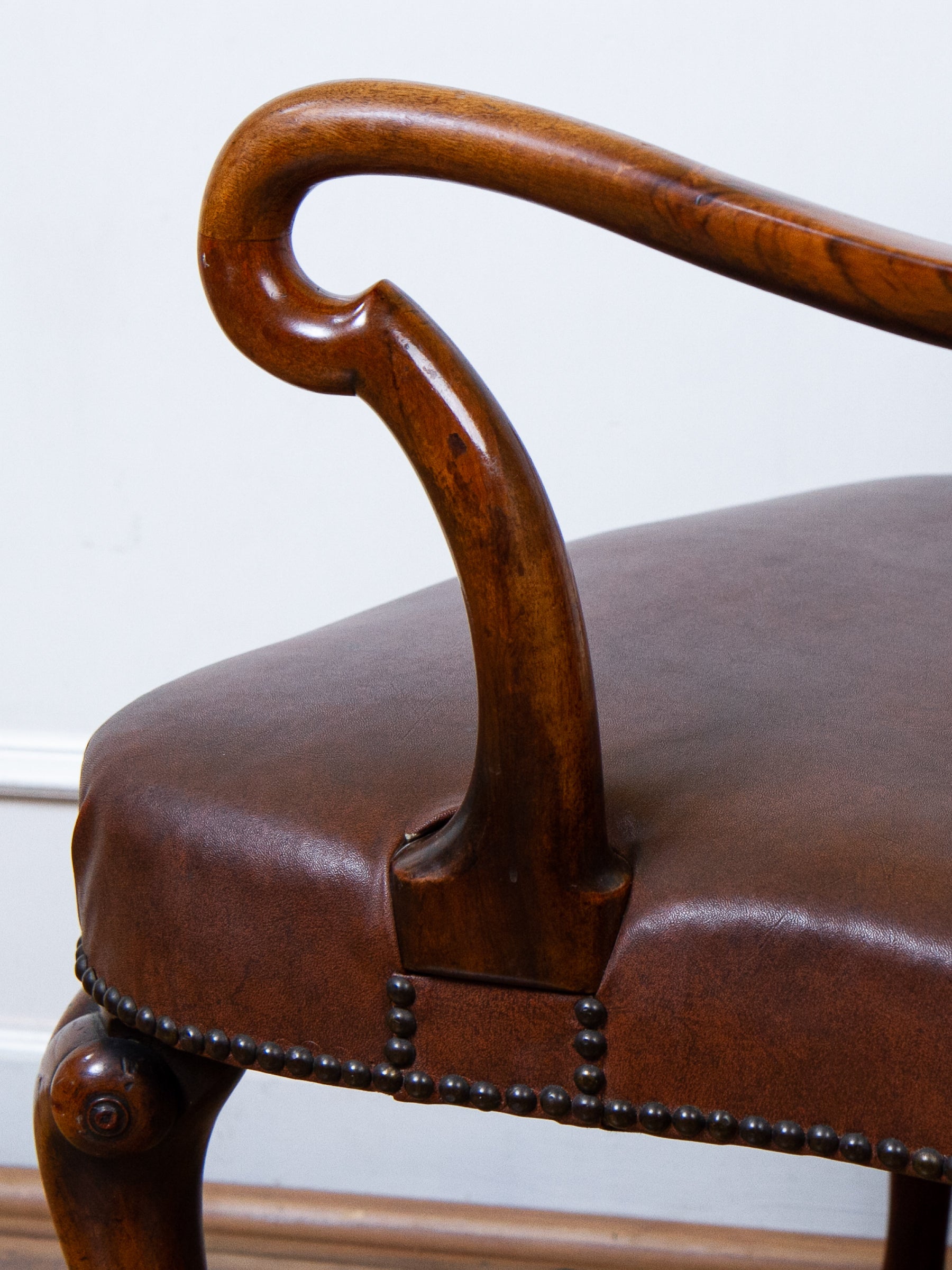 Early 18th Century English Georgian Walnut Queen Anne Shepherds Crook Arm Chair.