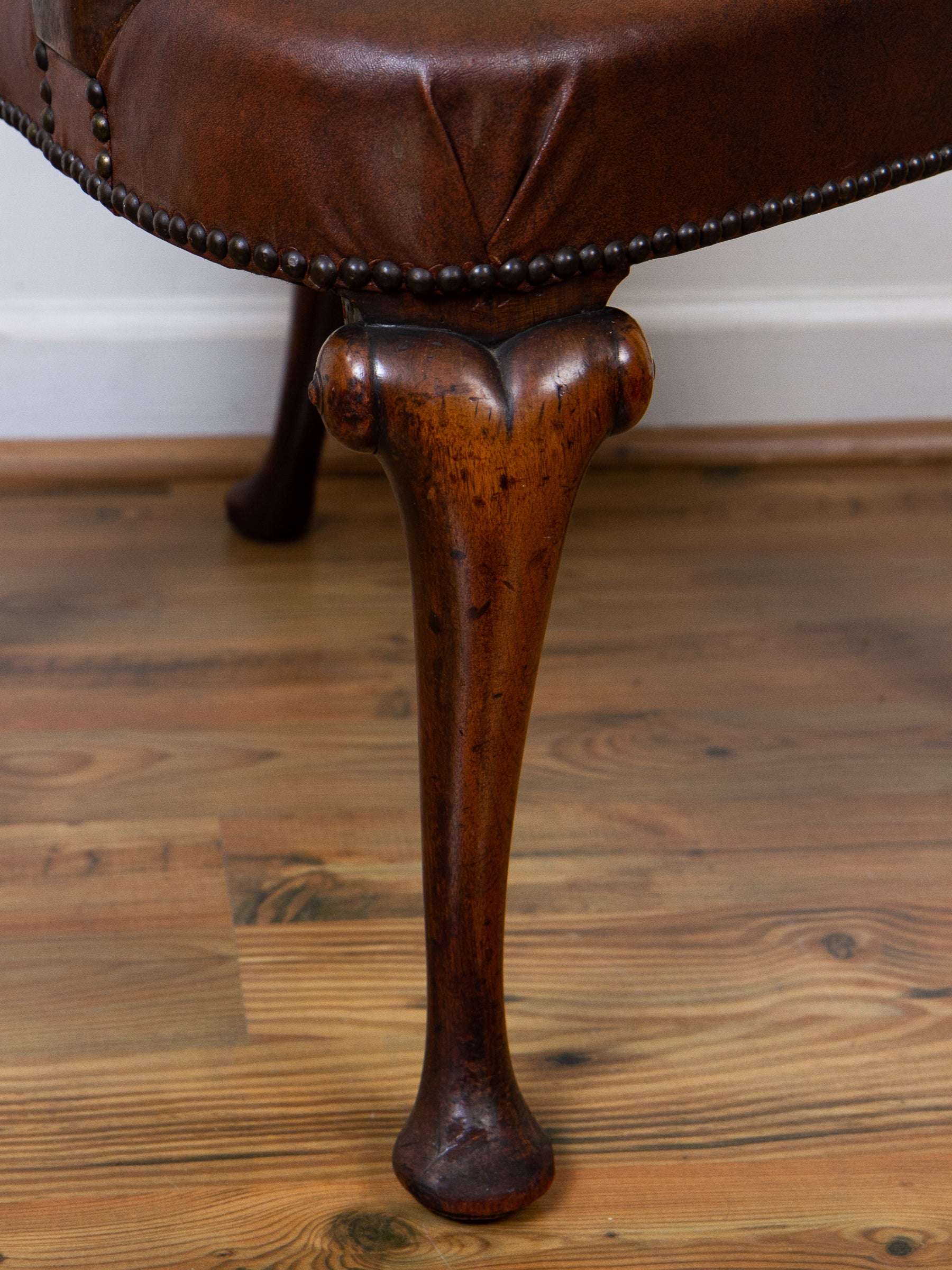 Early 18th Century English Georgian Walnut Queen Anne Shepherds Crook Arm Chair.