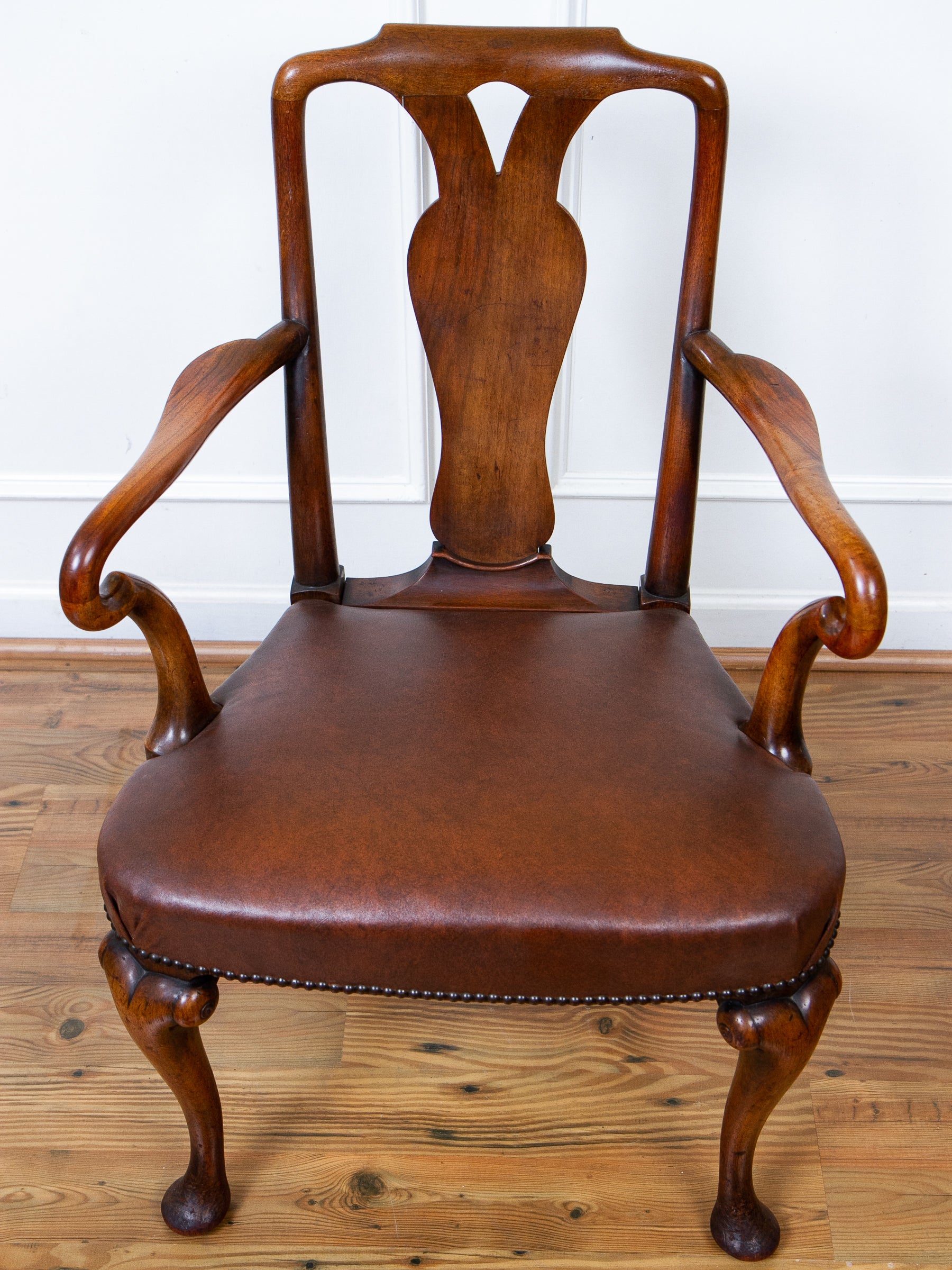 Early 18th Century English Georgian Walnut Queen Anne Shepherds Crook Arm Chair.