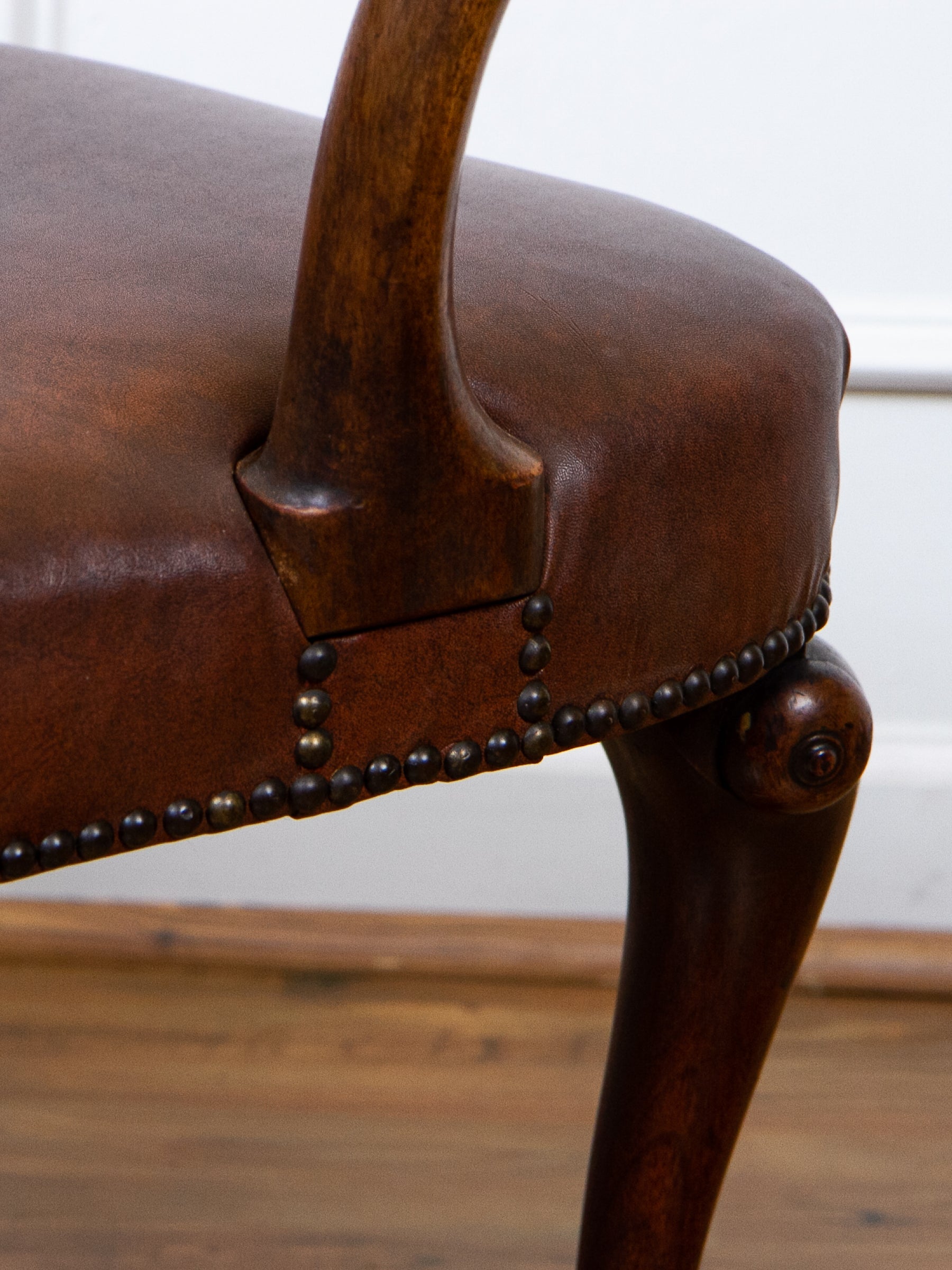 Early 18th Century English Georgian Walnut Queen Anne Shepherds Crook Arm Chair.