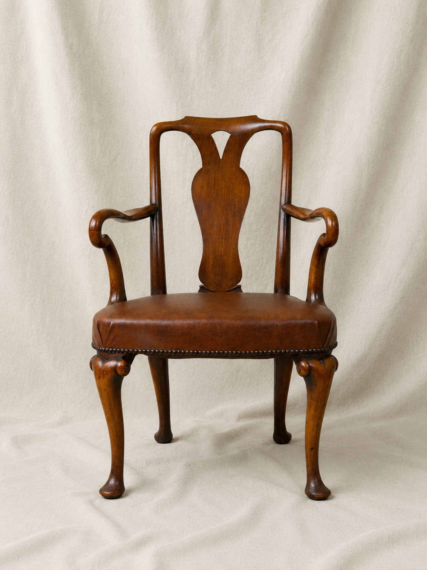 Early 18th Century English Georgian Walnut Queen Anne Shepherds Crook Arm Chair.