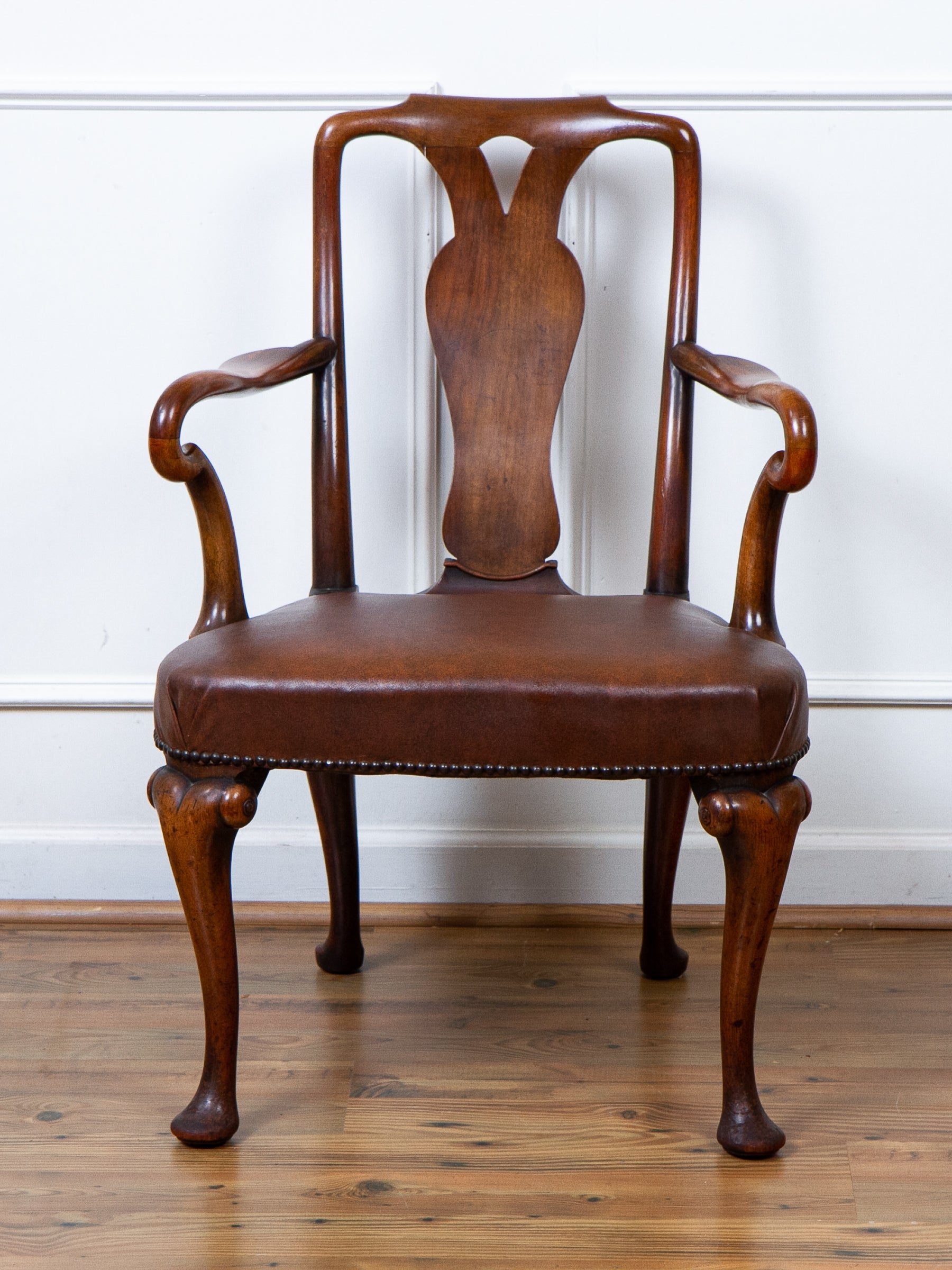Early 18th Century English Georgian Walnut Queen Anne Shepherds Crook Arm Chair.