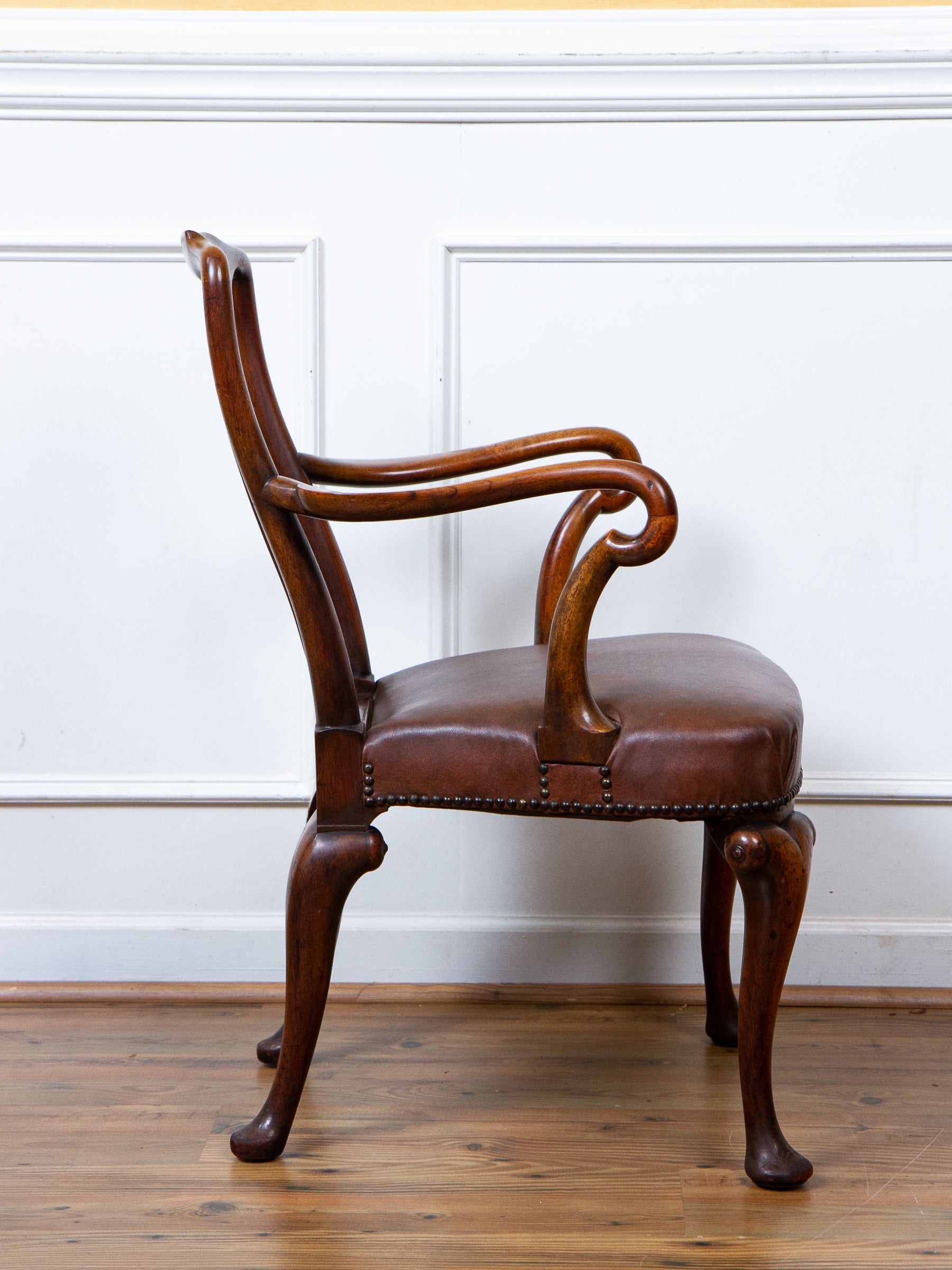 Early 18th Century English Georgian Walnut Queen Anne Shepherds Crook Arm Chair.