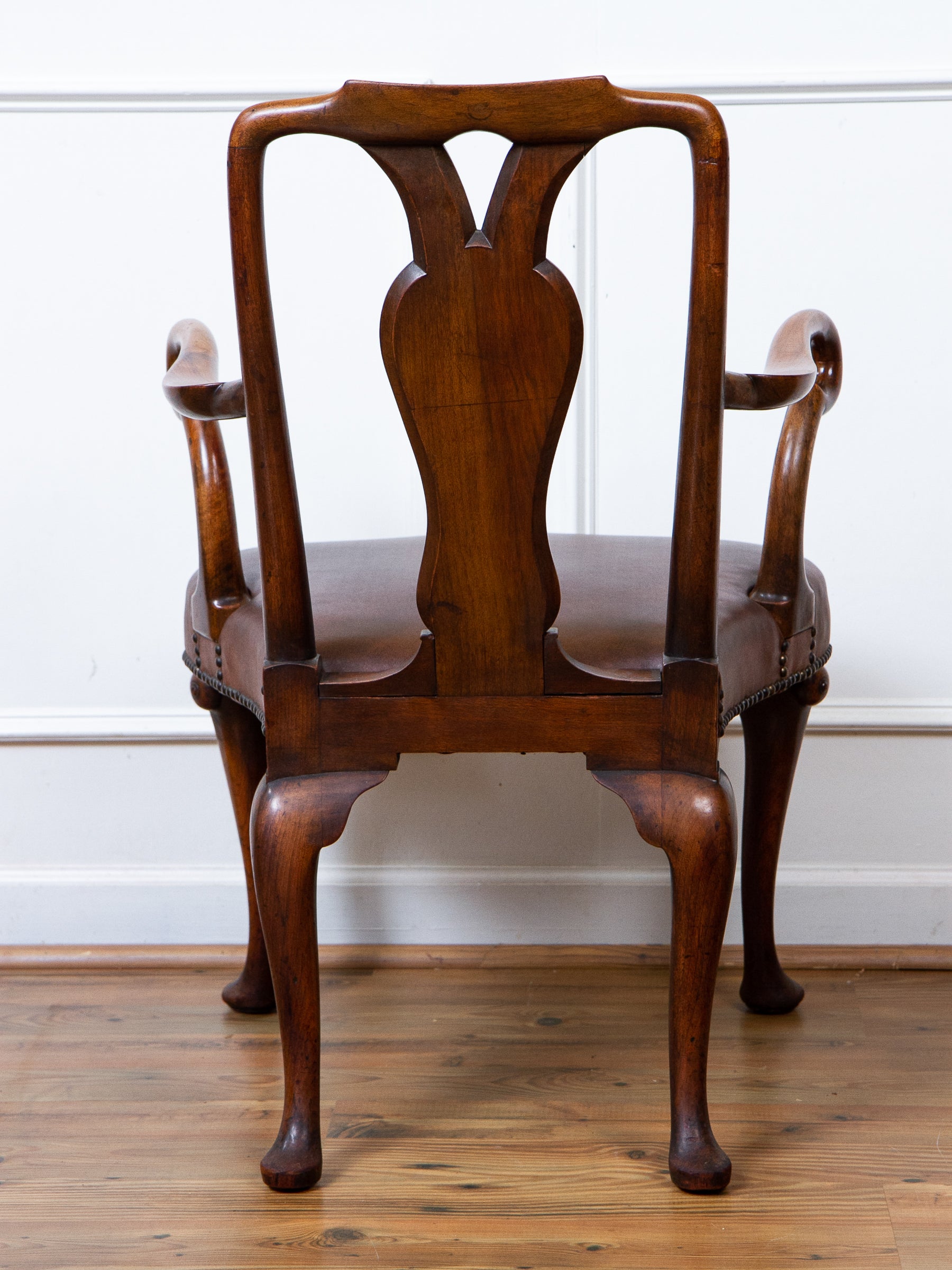 Early 18th Century English Georgian Walnut Queen Anne Shepherds Crook Arm Chair.