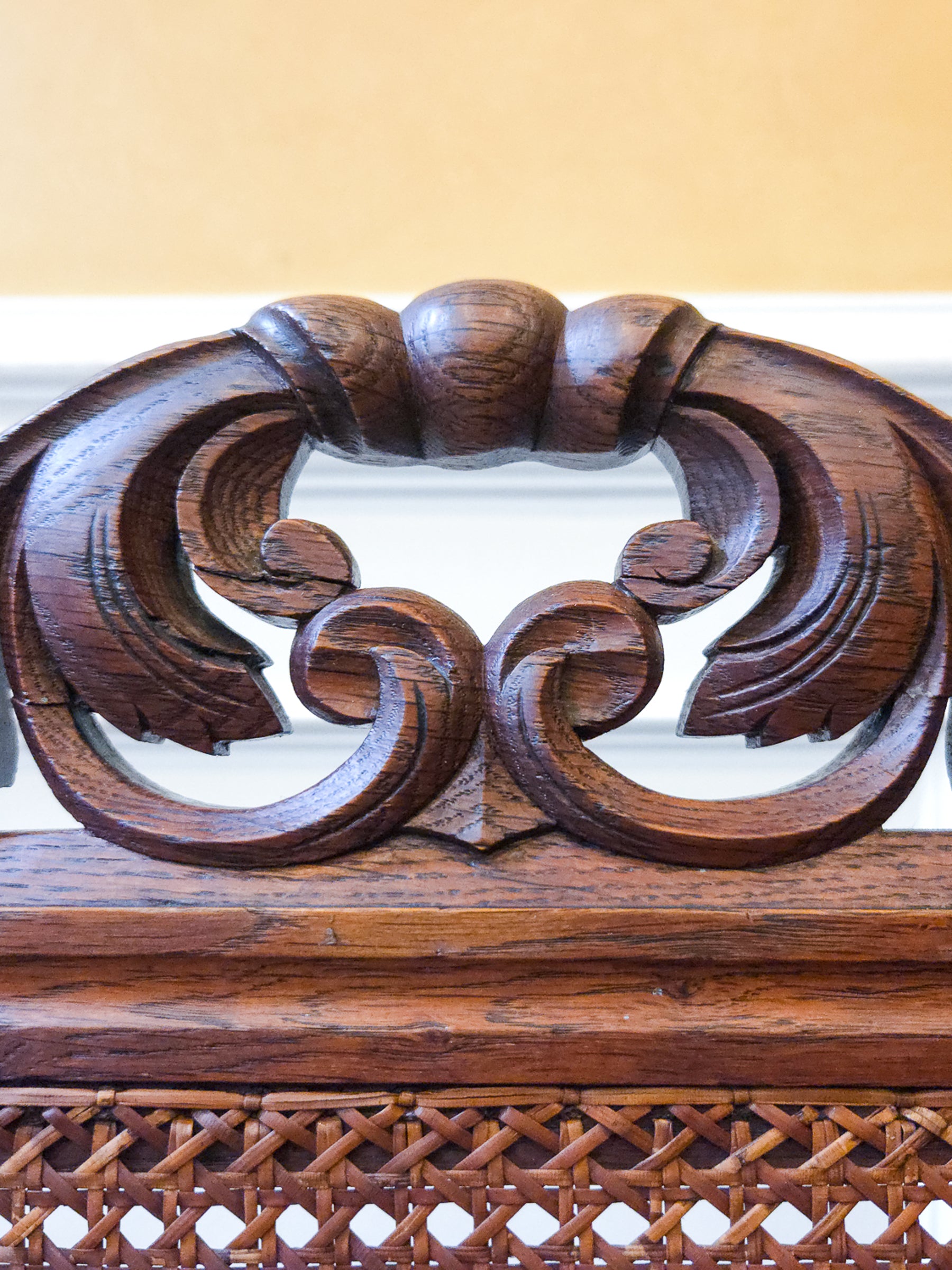 Pair of Antique French Carved Oak Chairs, Late 19th Century with Cane Seats and Backs.