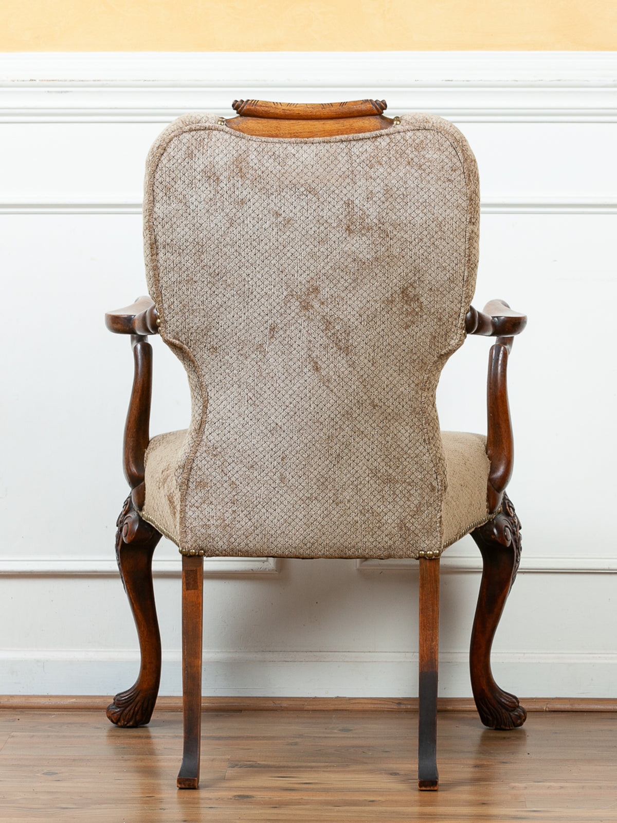 19th Century Victorian Carved Lion Head Armchair with Paw Feet & Shepherd's Crook Arms