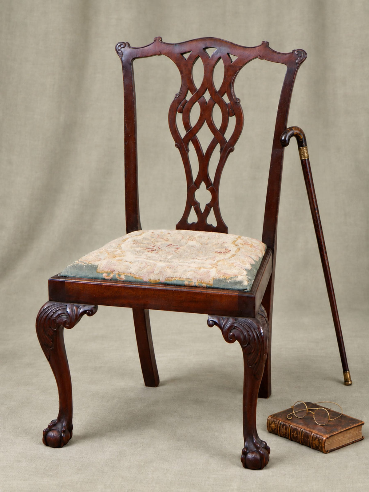 Antique American Chippendale Style Mahogany Side Chair with Ball & Claw Feet, c.1880