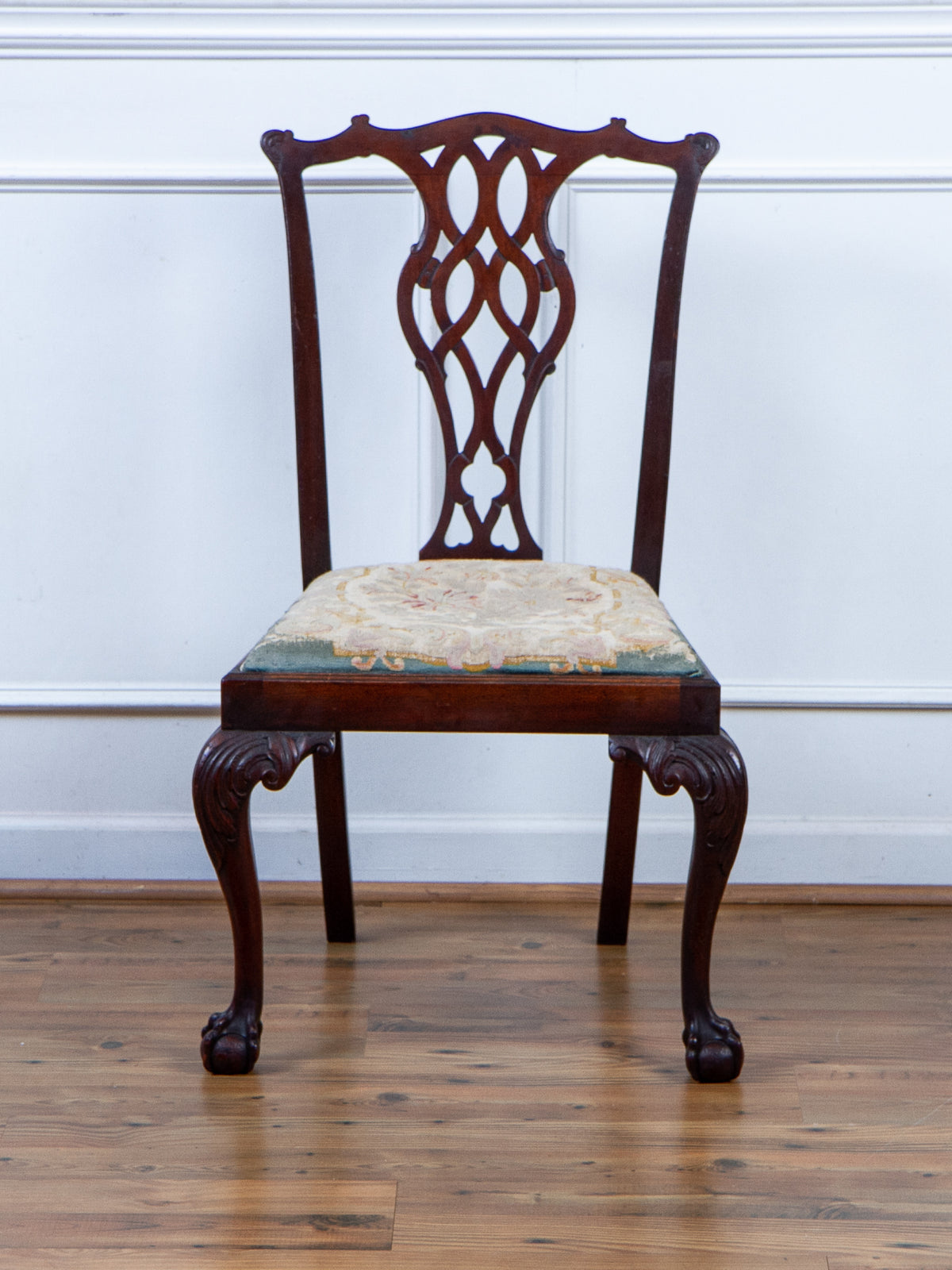 Antique American Chippendale Style Mahogany Side Chair with Ball & Claw Feet, c.1880