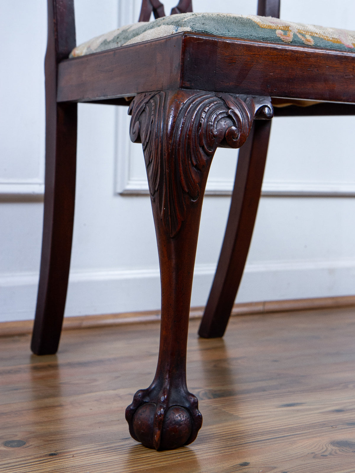 Antique American Chippendale Style Mahogany Side Chair with Ball & Claw Feet, c.1880
