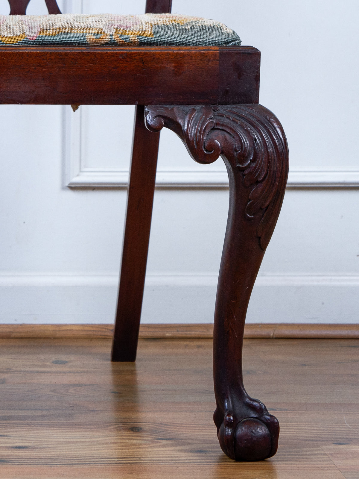 Antique American Chippendale Style Mahogany Side Chair with Ball & Claw Feet, c.1880