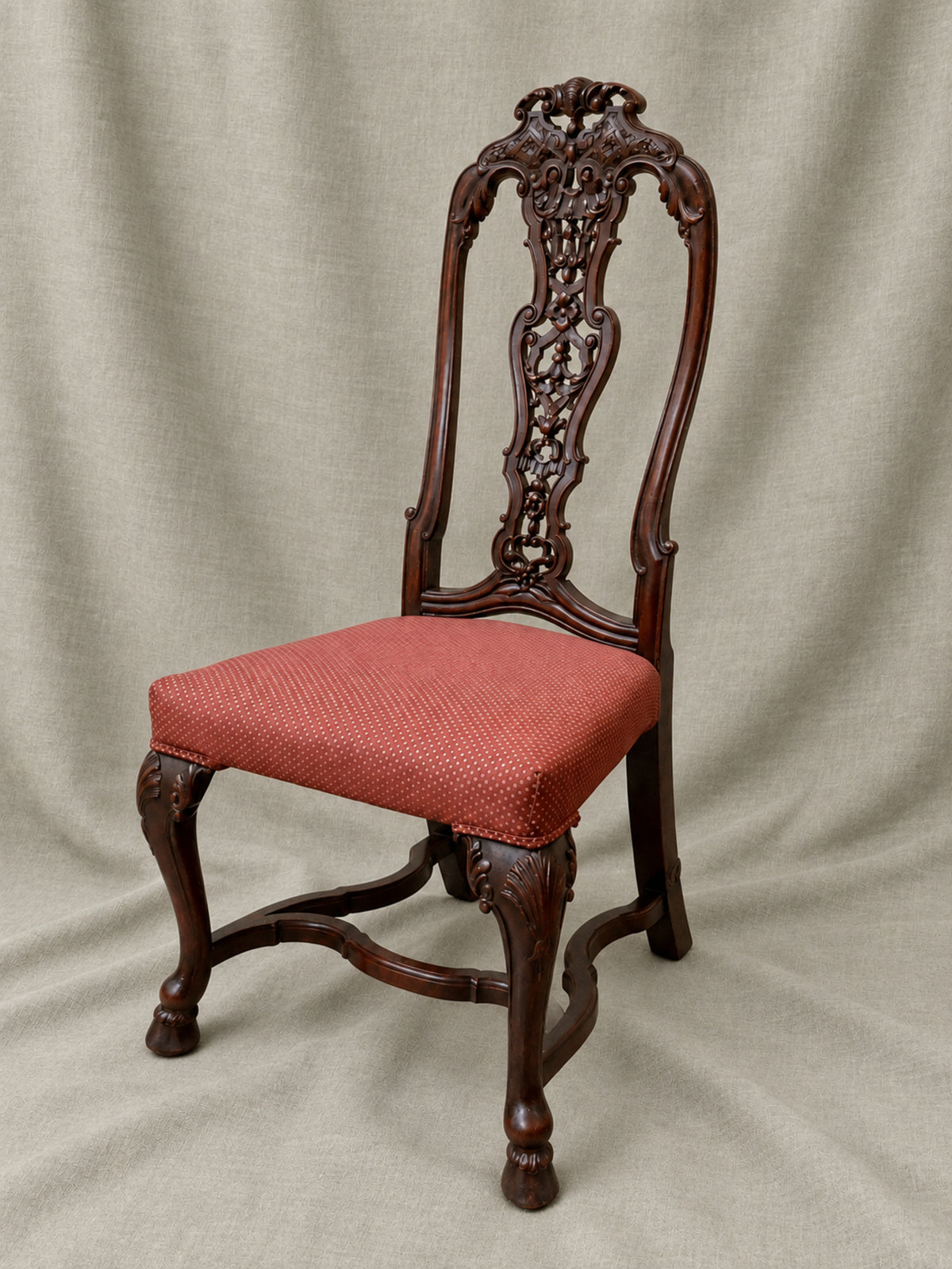 Antique Carved High Back Side Chair with Hoof Feet