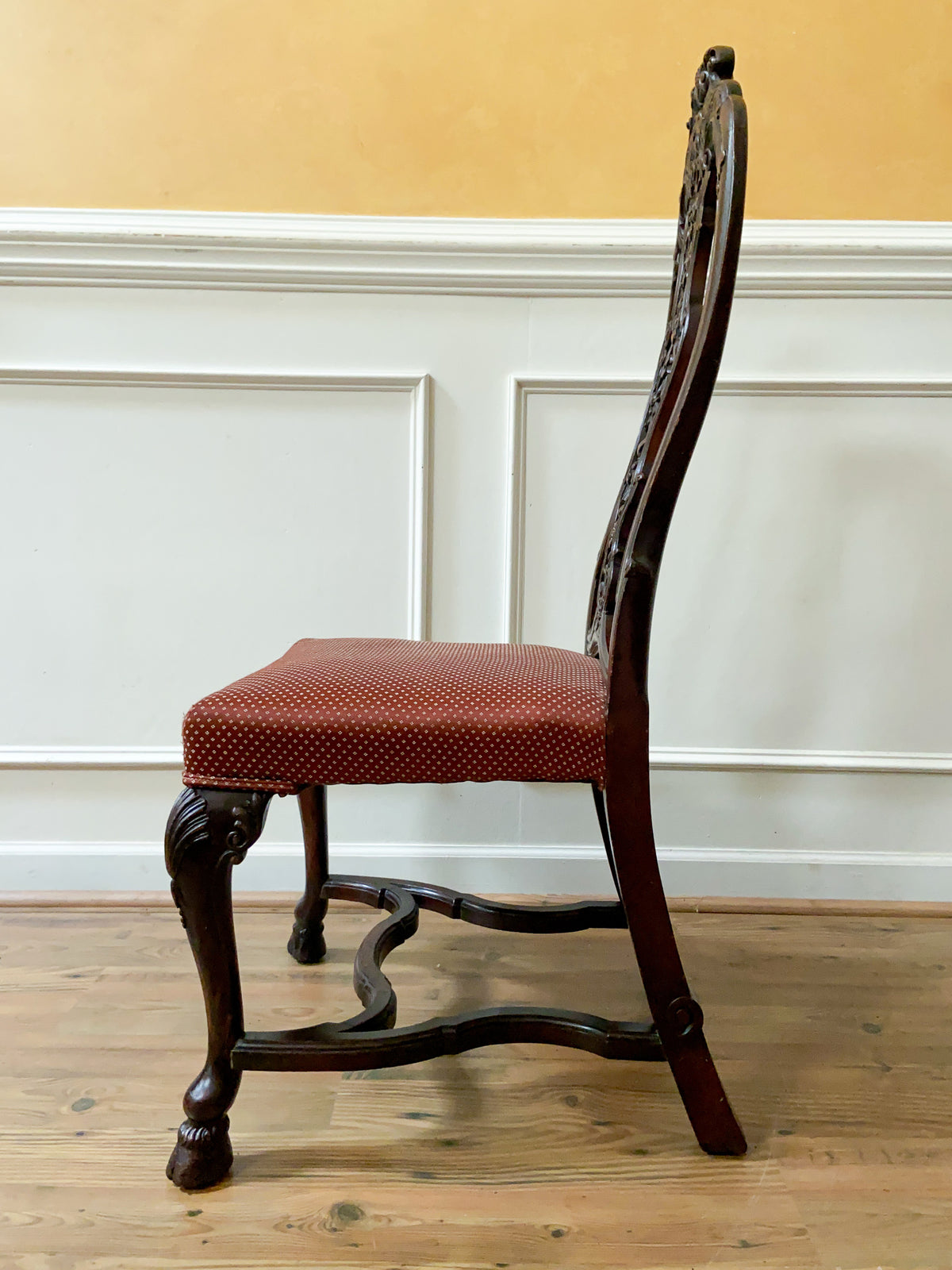 Antique Carved High Back Side Chair with Hoof Feet