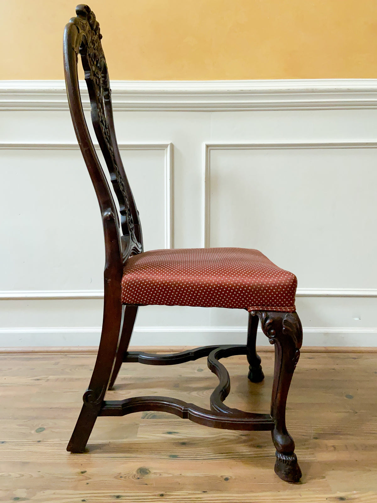 Antique Carved High Back Side Chair with Hoof Feet