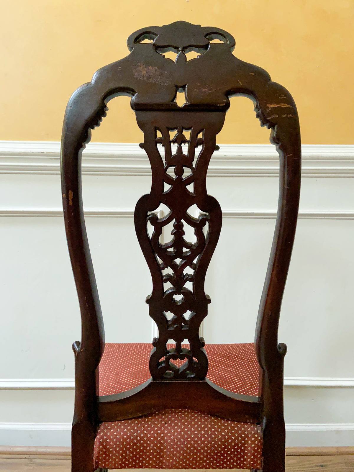 Antique Carved High Back Side Chair with Hoof Feet