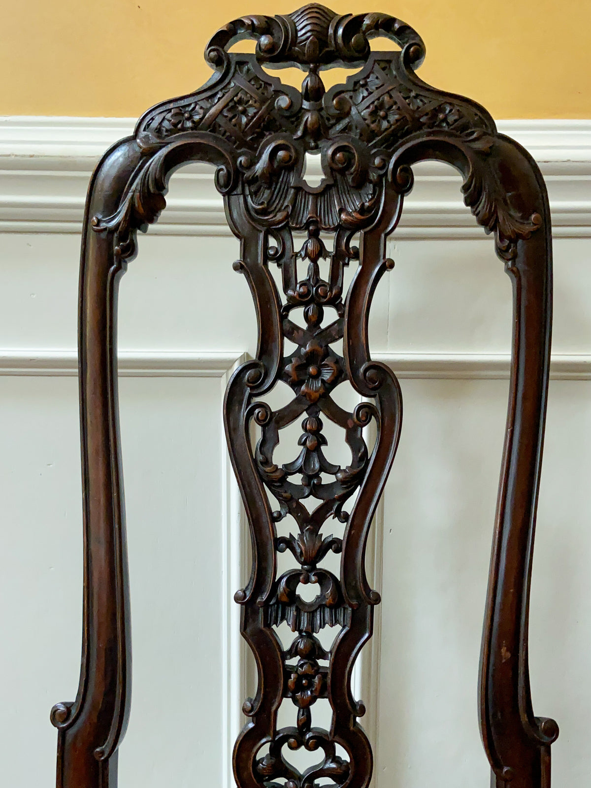 Antique Carved High Back Side Chair with Hoof Feet