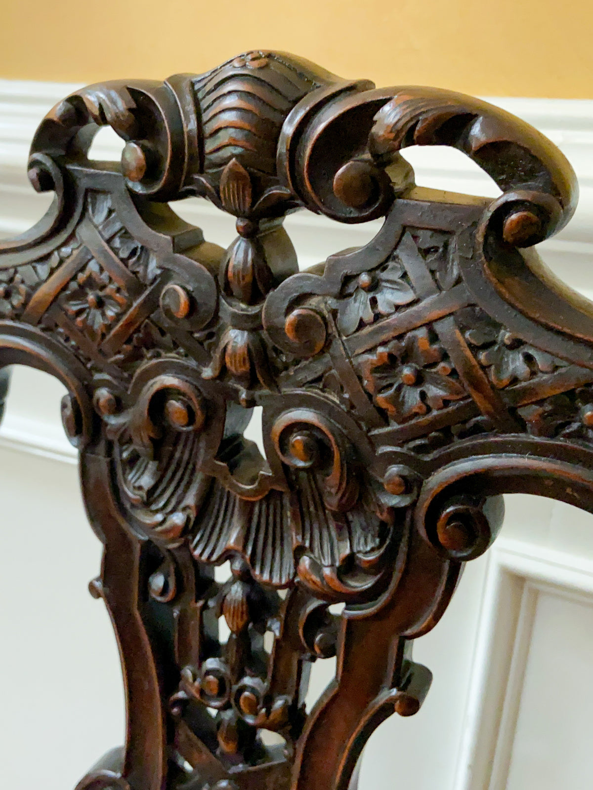 Antique Carved High Back Side Chair with Hoof Feet