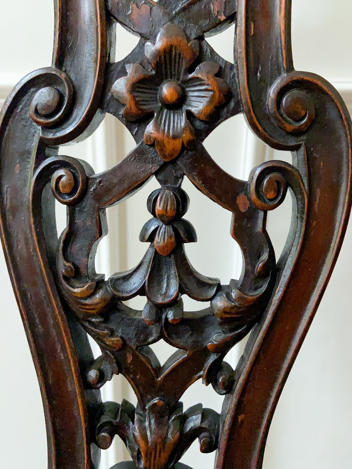 Antique Carved High Back Side Chair with Hoof Feet