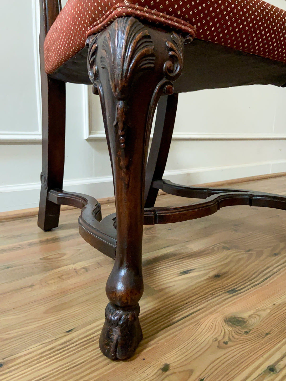 Antique Carved High Back Side Chair with Hoof Feet