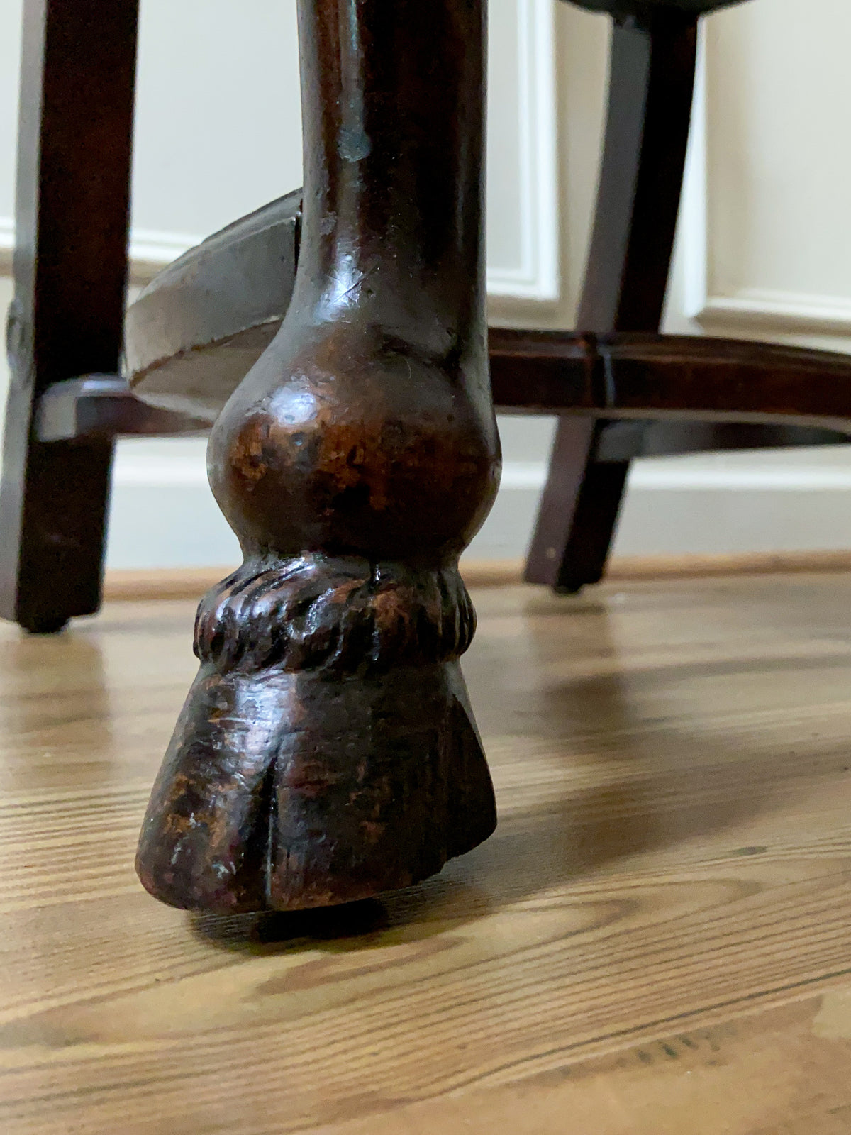 Antique Carved High Back Side Chair with Hoof Feet